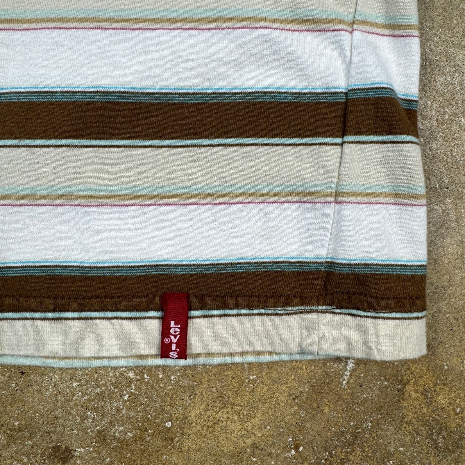 Levi's Vintage Levi’s Polo Shirt Men’s L Brown White Striped Y2K Size US L / EU 52-54 / 3 - 3 Thumbnail