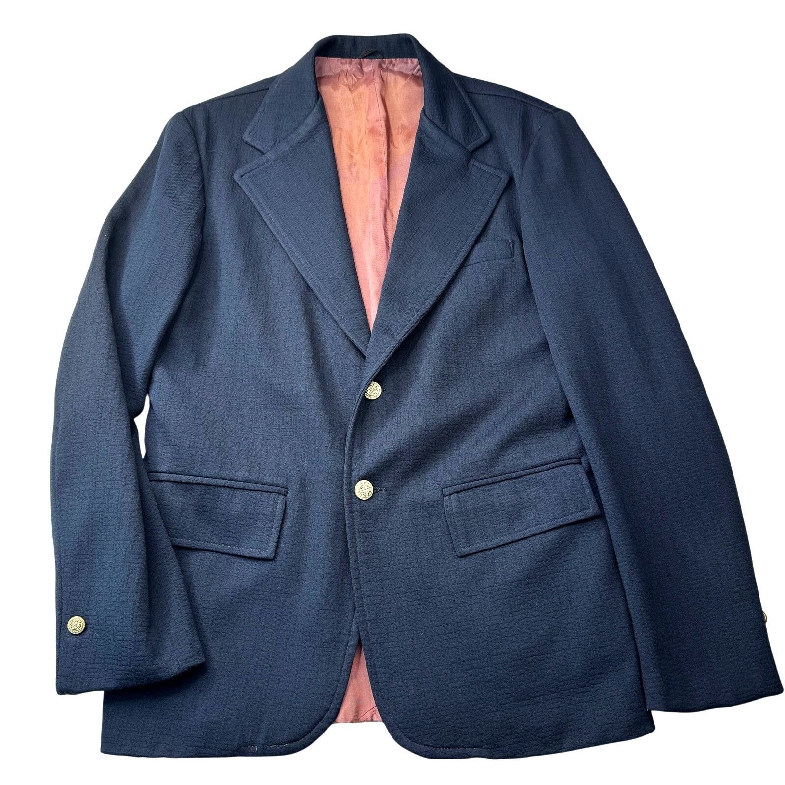 Vintage Vintage 1960s Mens med Navy Blazer Pink Lining Unstructured Size US M / EU 48-50 / 2 - 1 Thumbnail