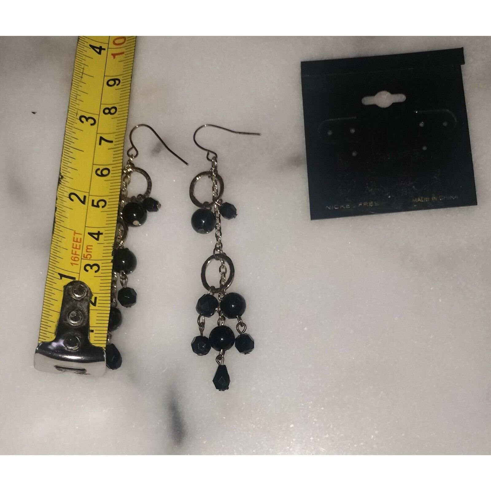 Vintage Black Glass Beaded Earrings Fashion Jewelry Gold Tone Drop D Size ONE SIZE - 8 Thumbnail