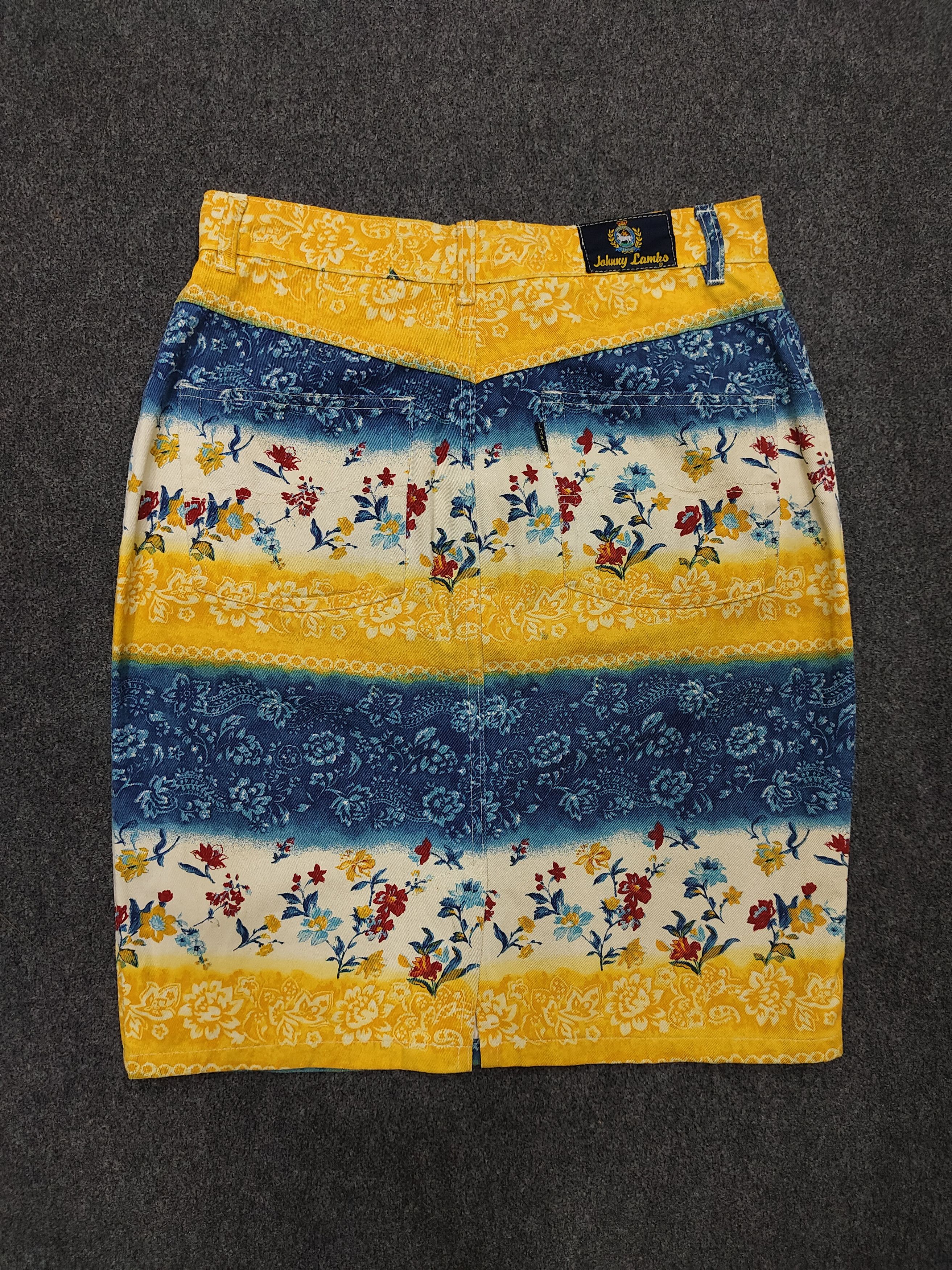 Vintage 90s Johnny Lambs🇮🇹 Florals Baroque Garden Denim Skirt Size 29" - 5 Thumbnail