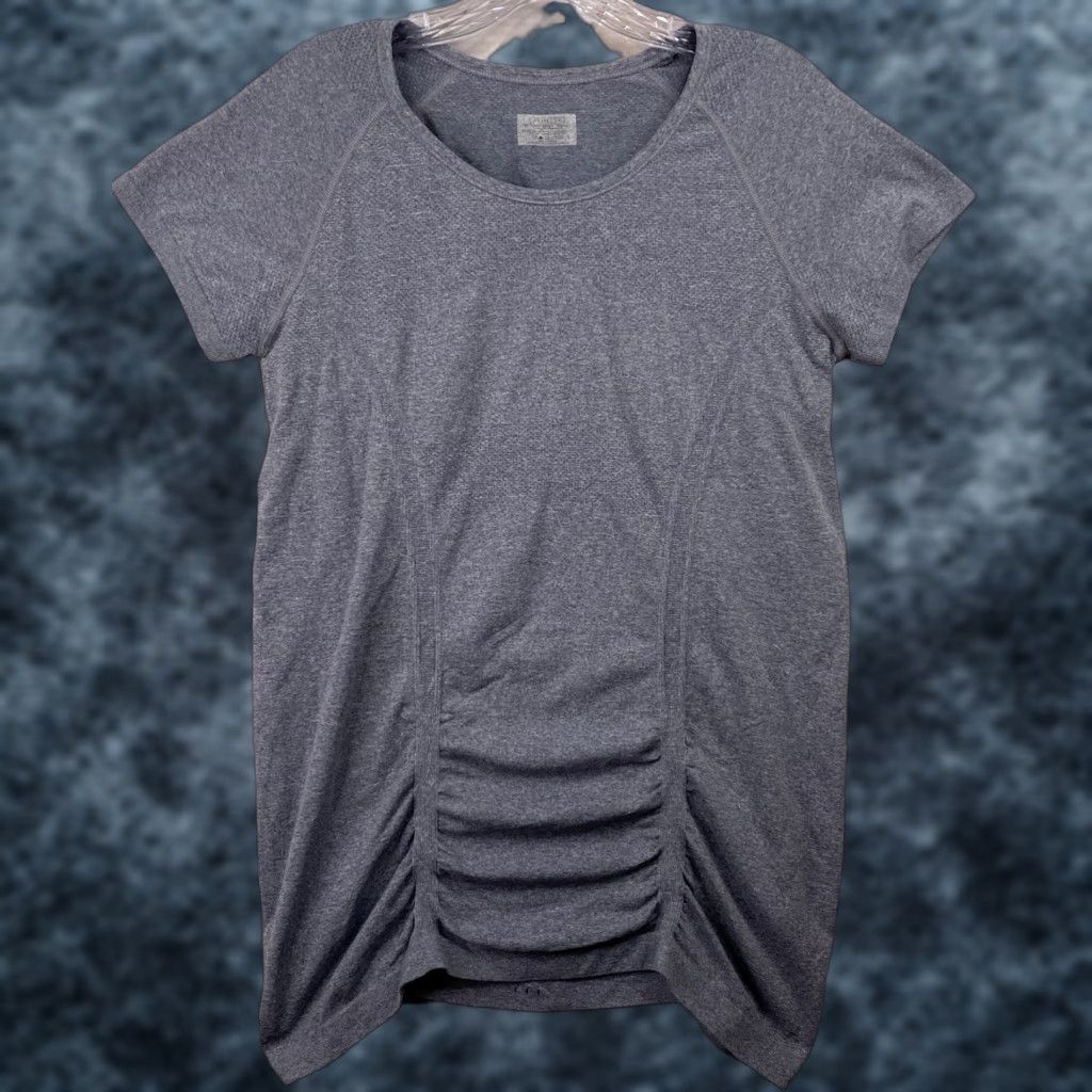 Athleta Athleta Shirt Womens L Gray Ruched Side Short Sleeve Athletic Top Yoga Running Size L / US 10 / IT 46 - 1 Thumbnail