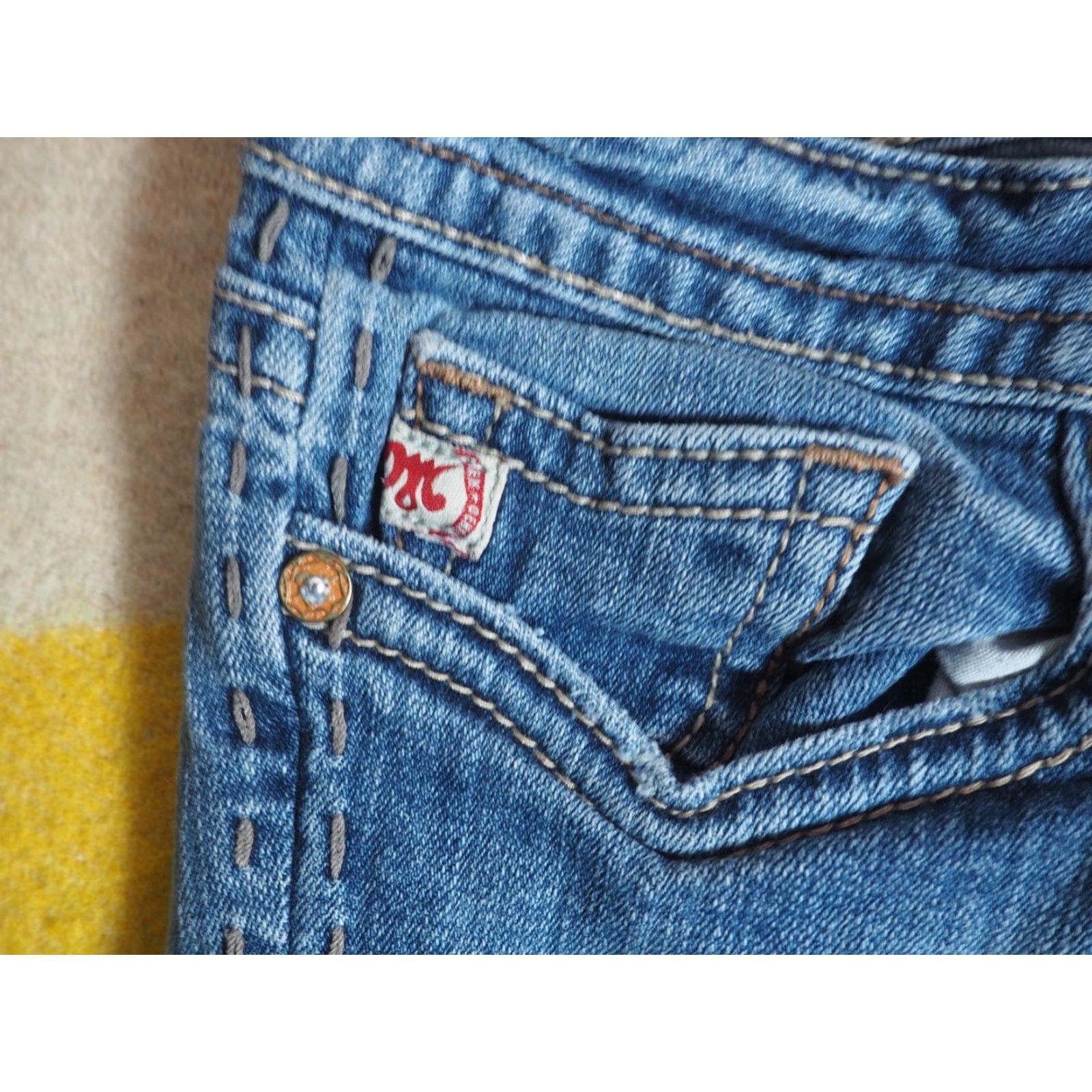 Vintage VTG Mek Denim Grand Island Low Rise Jeans 29x33 Womens Blue Denim Bootcut 2000s Grunge Logo Emroidered Vintage Size 29" - 7 Thumbnail