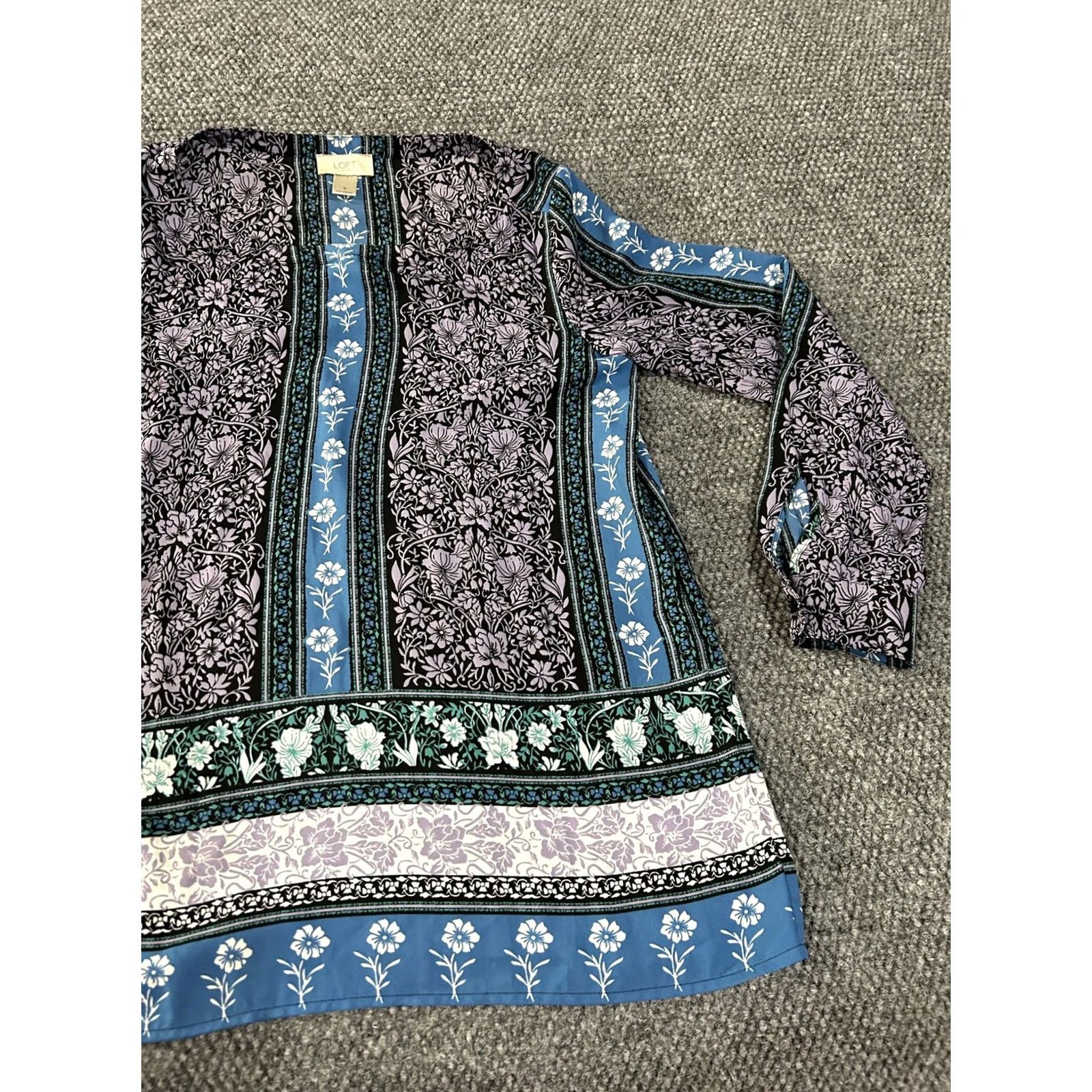 Loft LOFT Outlet Blouse Womens Small Blue Floral Boho Tunic Long Sleeve Top Size S / US 4 / IT 40 - 3 Thumbnail