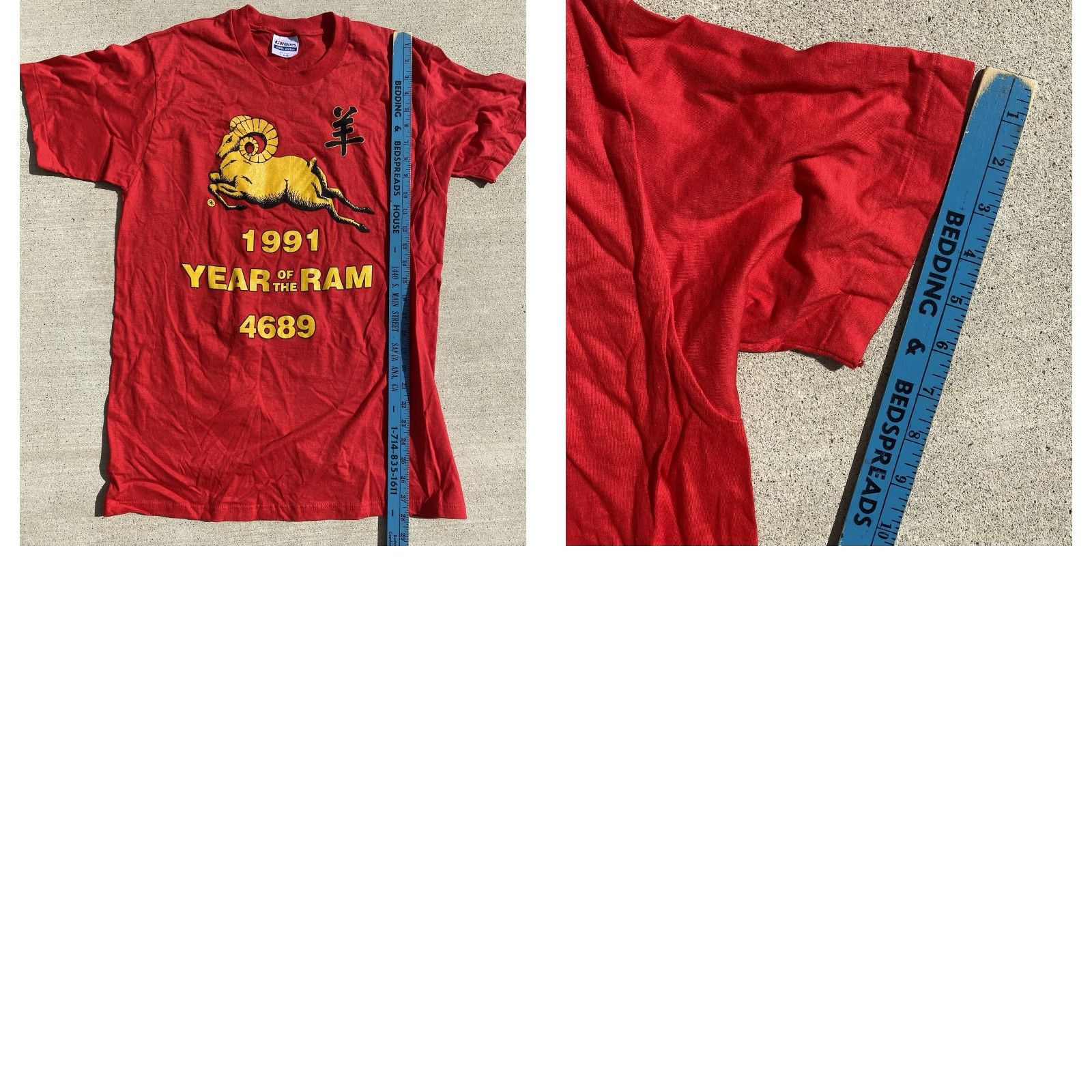 Hanes VINTAGE Hanes Year Of The Ram T-Shirt L USA Made Red Graphic Front Back 1991 90s Mens Size US L / EU 52-54 / 3 - 11 Thumbnail