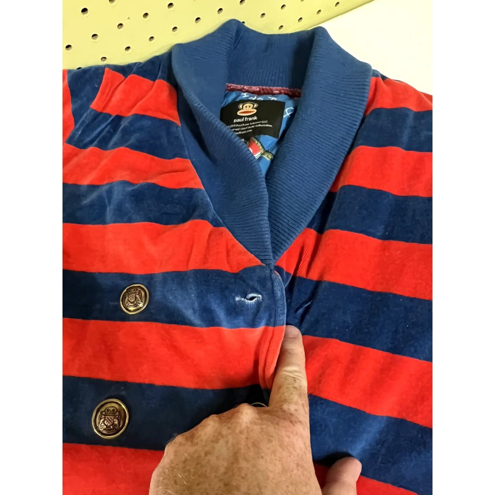 Paul Frank Paul Frank Women Striped Velvet Button Jacket S Multicolor Pea Coat - Missing Button Size S / US 4 / IT 40 - 5 Thumbnail