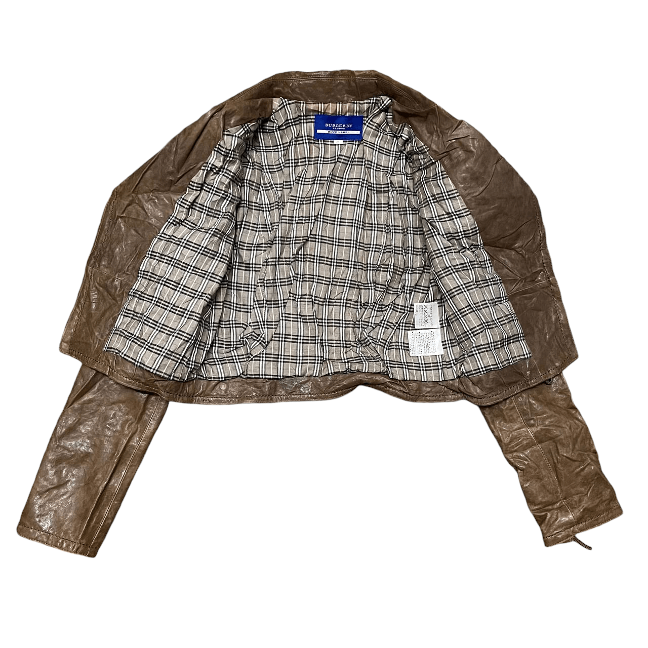 Vintage Burberry Blue Label Nova Check Leather Rider Jacket