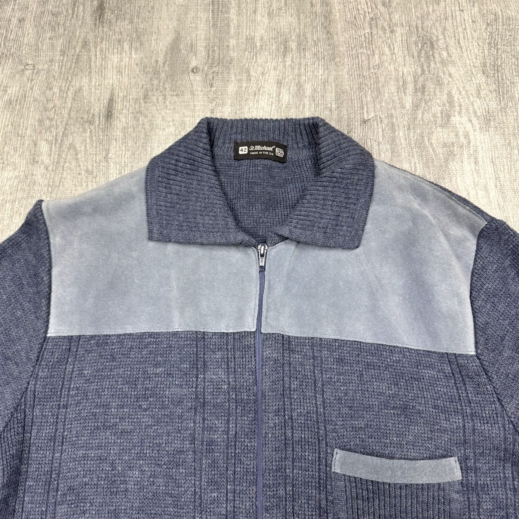 Marks & Spencer VINTAGE Marks and Spencer Blue Sweater Jacket Cardigan Men’s L Full Zip Collared Wool Blend Size US L / EU 52-54 / 3 - 2 Thumbnail