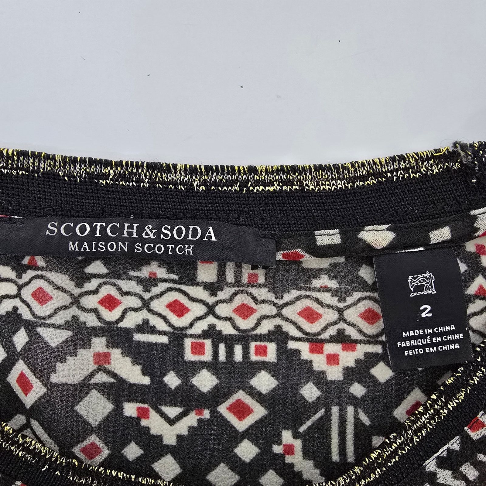 Scotch & Soda Scotch & Soda Blouse Geo Print Contrast Sleeves Gold trim M Size M / US 6-8 / IT 42-44 - 12 Thumbnail