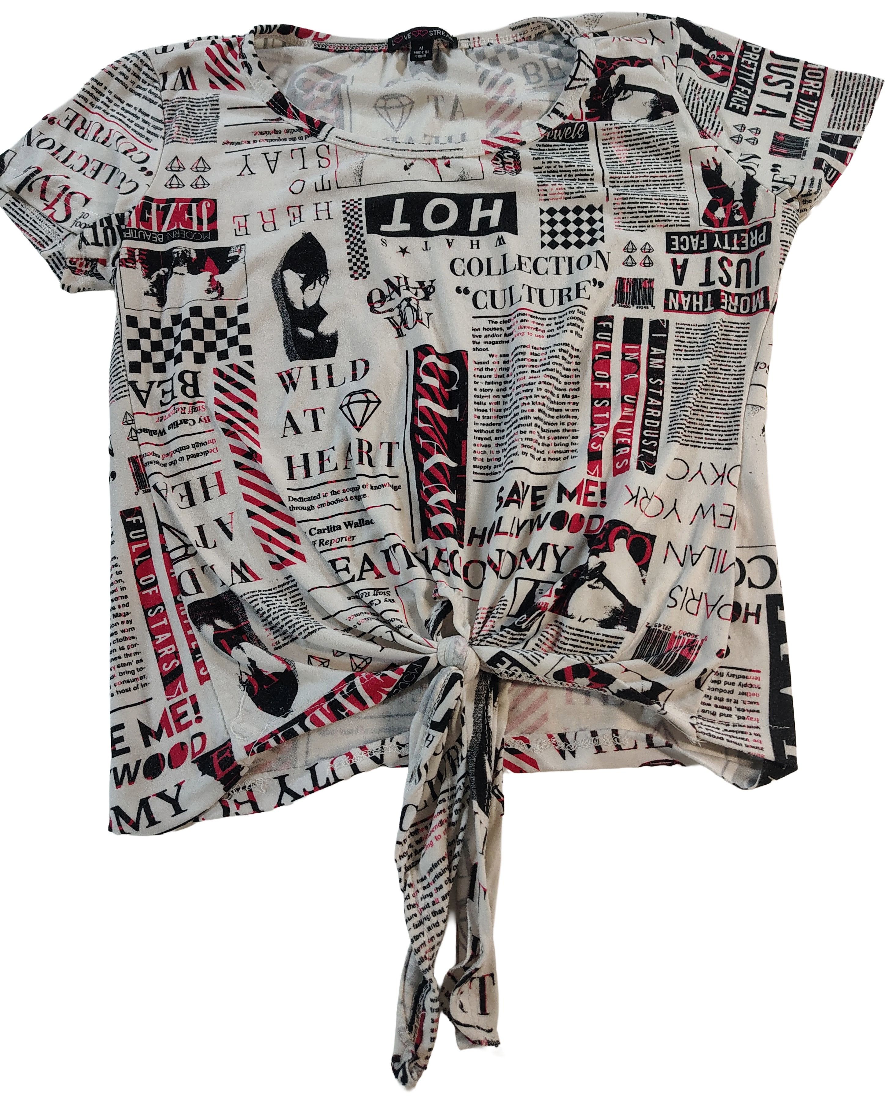 Other Women's Medium Newsprint Graphic Tie-Knot T-Shirt Size M / US 6-8 / IT 42-44 - 1 Thumbnail