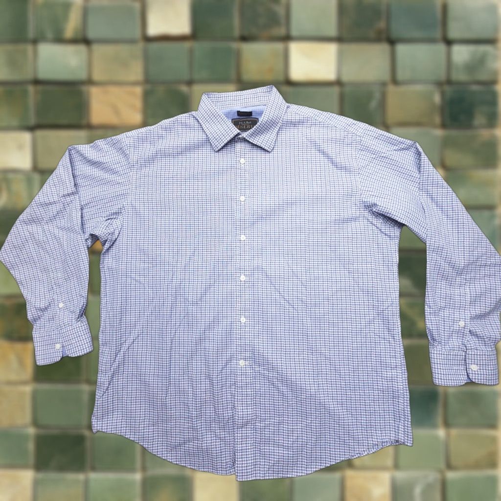 Jos. A. Bank Jos. A. Bank Reserve Dress Shirt Mens XL Blue White Plaid Egyptian Cotton Size 46R - 1 Thumbnail
