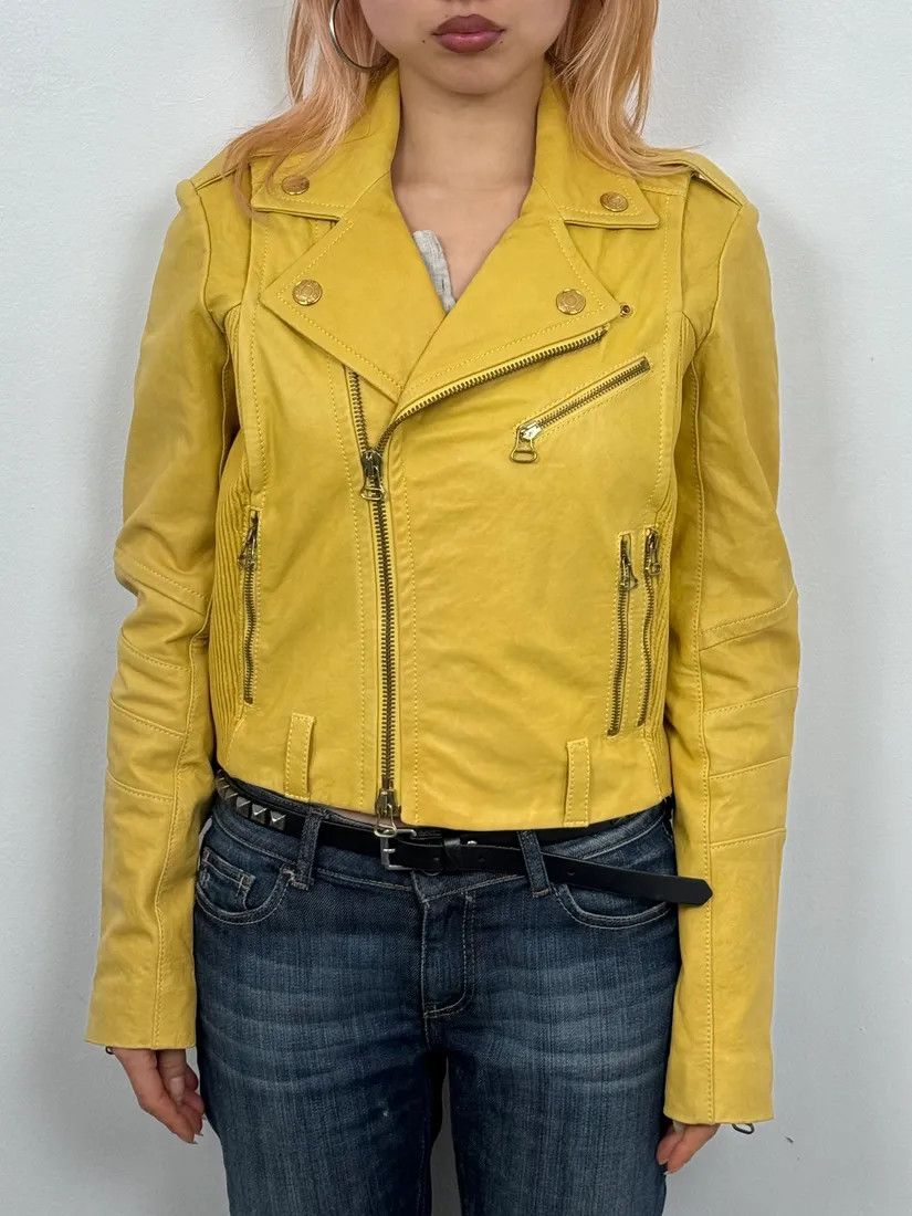 Balmain AW2012 Pierre Balmain Yellow Perfecto Leather Biker Jacket Size S / US 4 / IT 40 - 1 Thumbnail