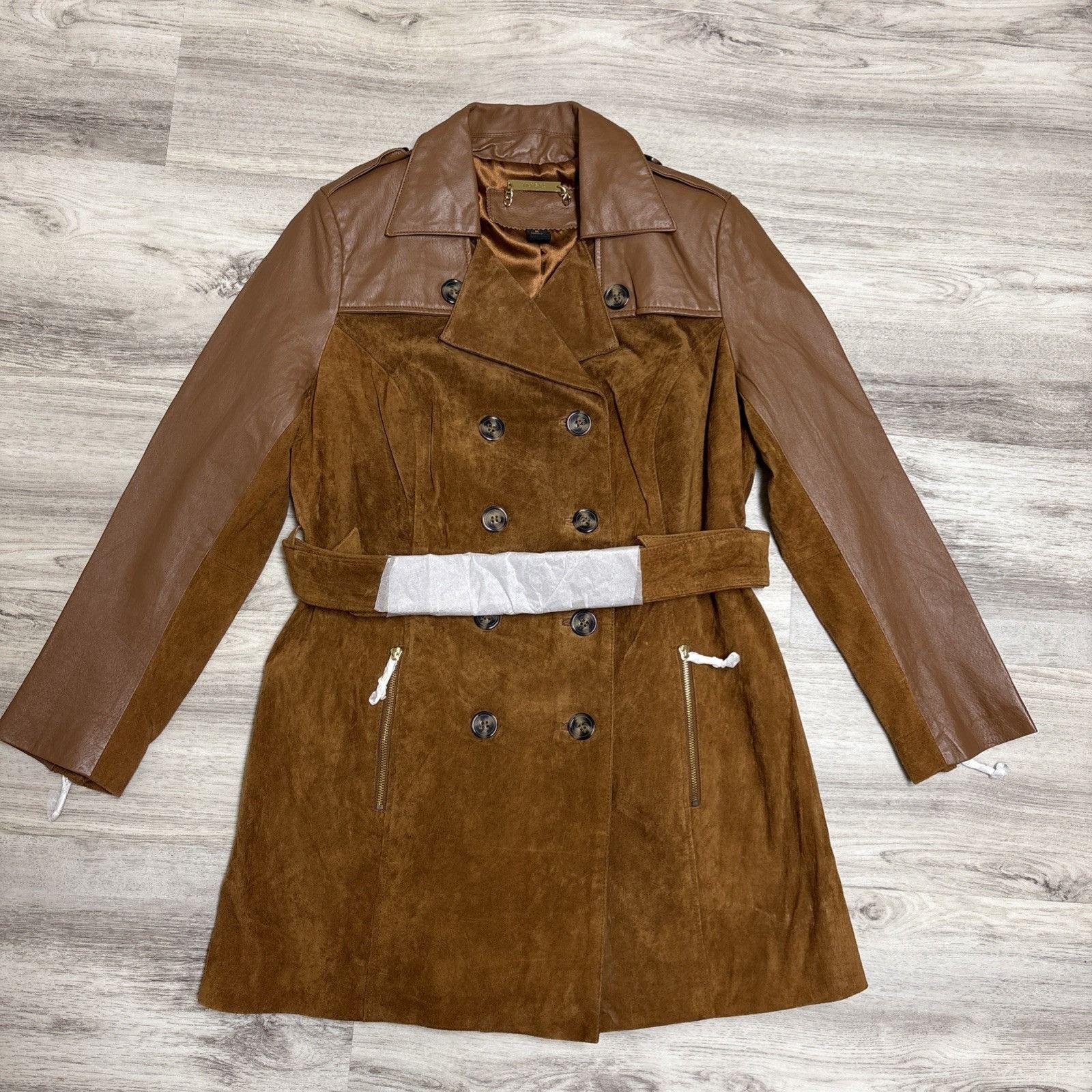 Other Suede Leather Trench Coat Womens M Belted Double Breasted Ch Size M / US 6-8 / IT 42-44 - 5 Thumbnail