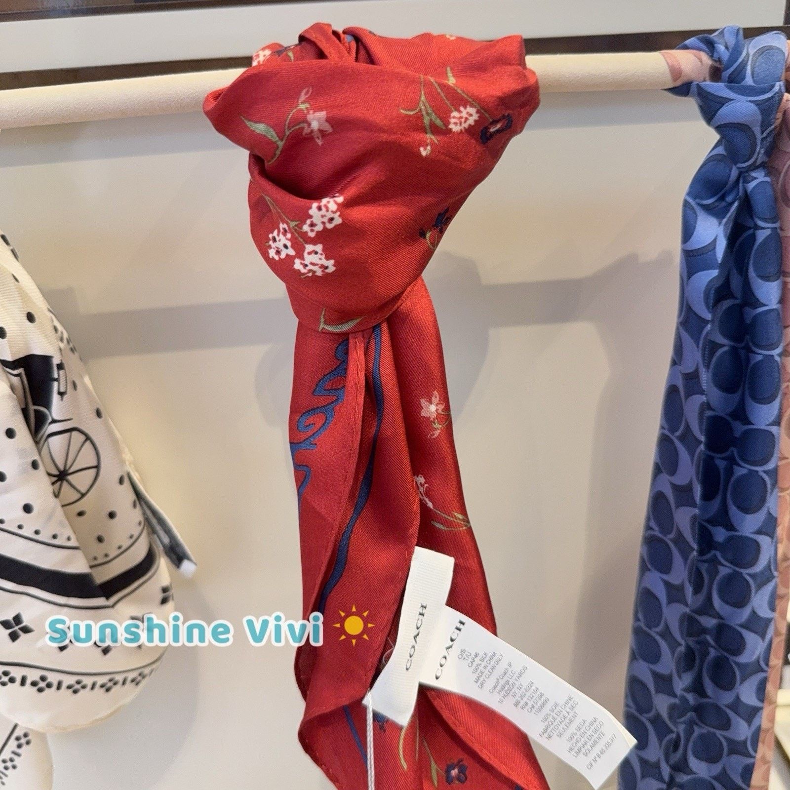 Coach NWT Coach Tossed Floral Silk Diamond Scarf CAP46 Enamel Red Size ONE SIZE - 2 Thumbnail