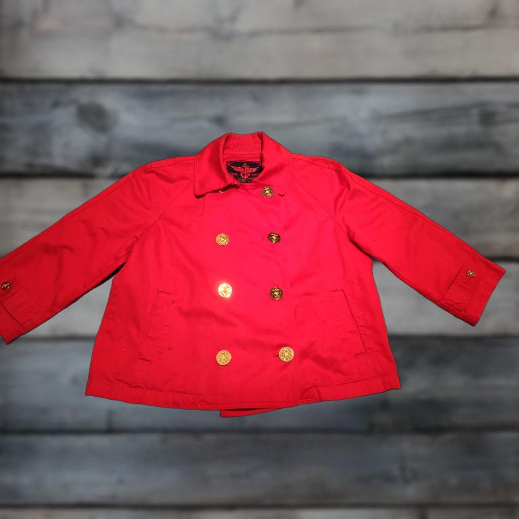 Ralph Lauren VINTAGE Lauren Ralph Lauren Women’s Jacket Short Denim Red Nautical Anchor Gold Buttons Size L Size L / US 10 / IT 46 - 1 Thumbnail