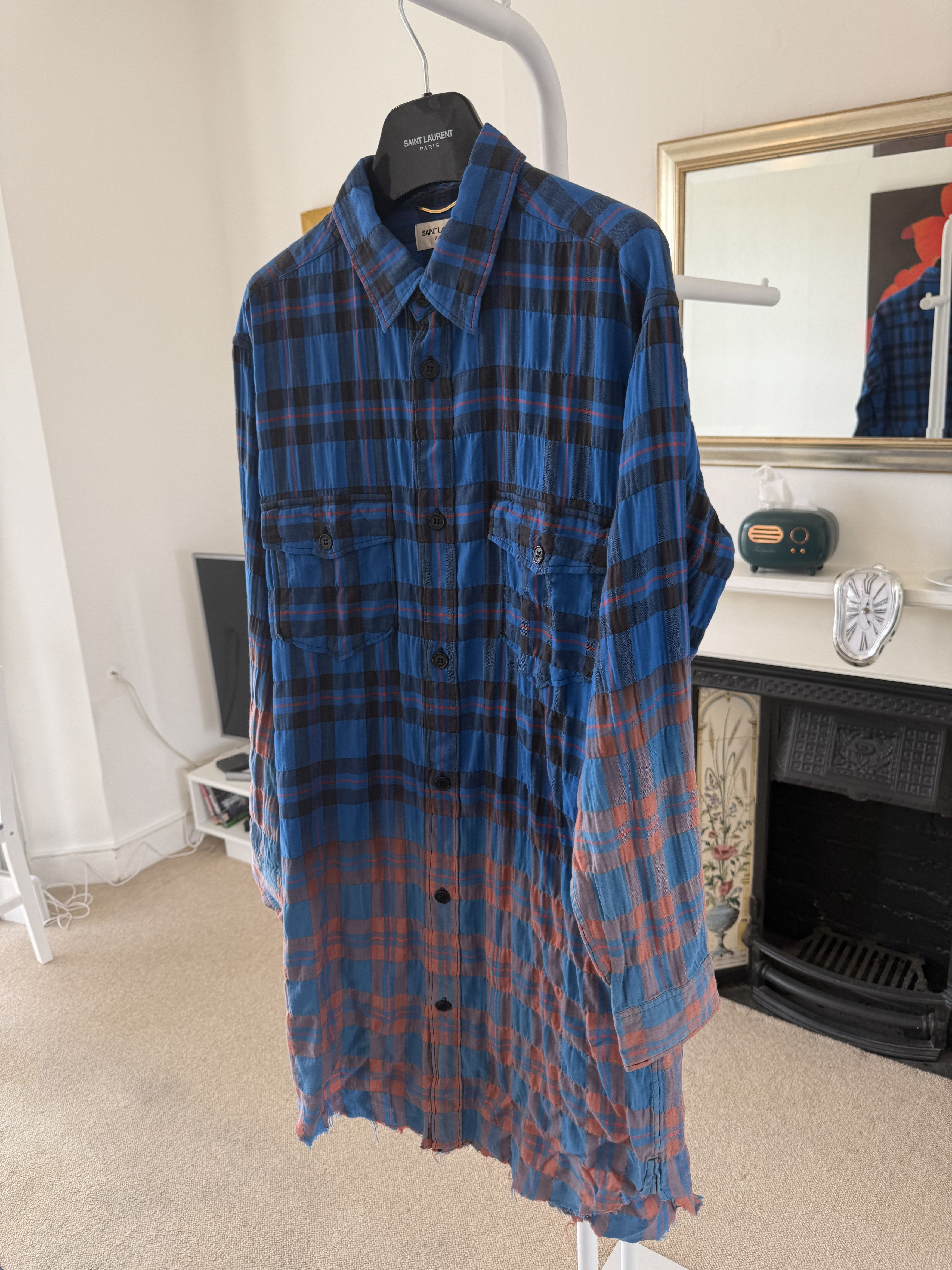 Hedi Slimane × Saint Laurent Paris FW15 Saint Laurent Gradient Bleached Raw Hem Shirt Size M / US 6-8 / IT 42-44 - 4 Thumbnail