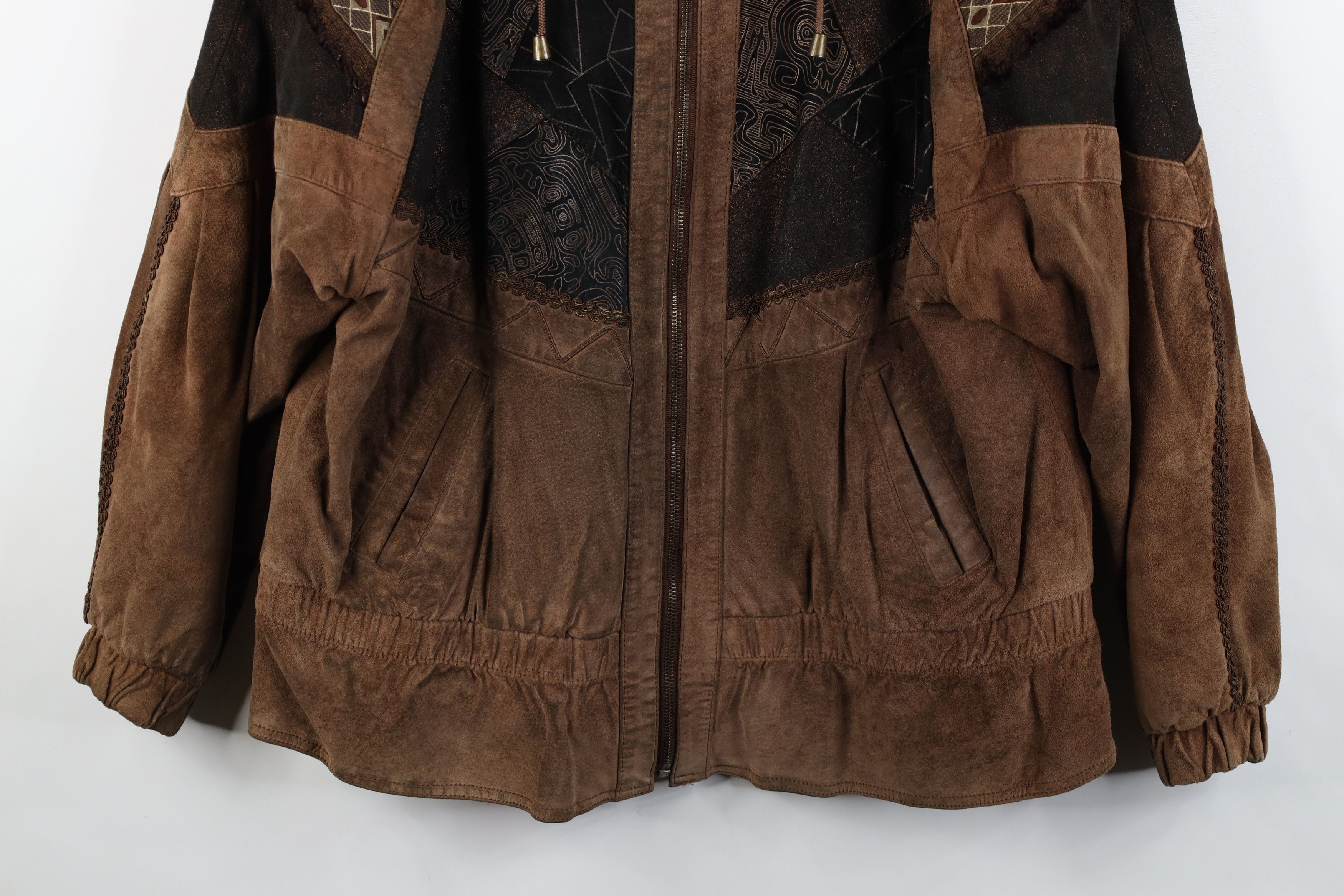 Vintage Vintage 90s Streetwear Patchwork Suede Leather Jacket Size L / US 10 / IT 46 - 3 Thumbnail