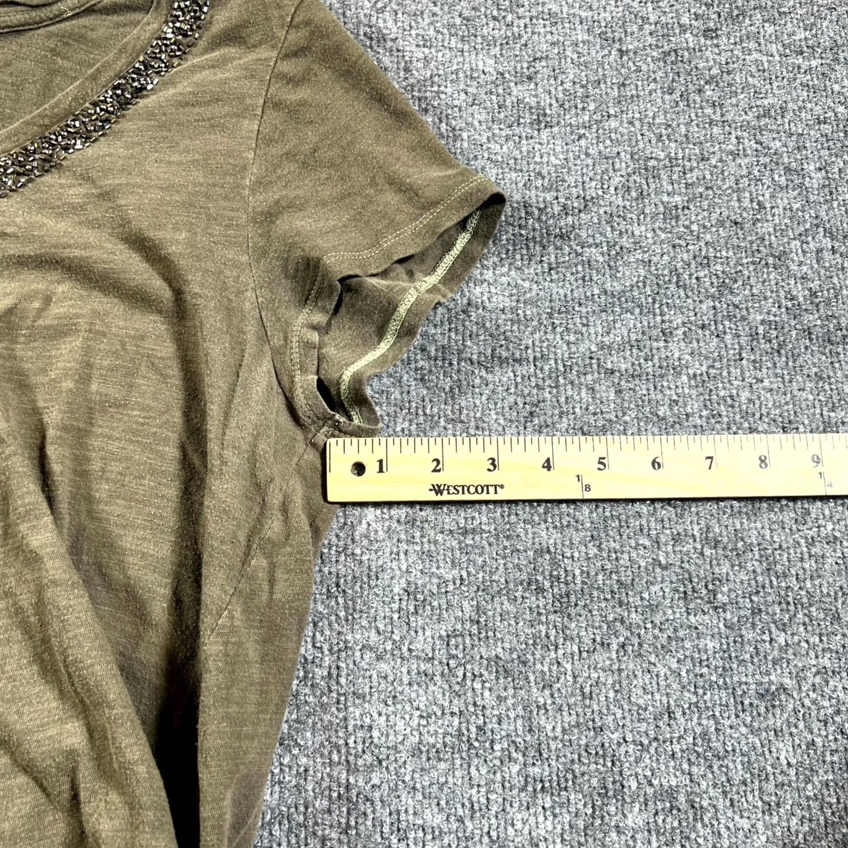 American Eagle Outfitters American Eagle Outfitters Top Womens XL Olive Green Beaded Neck Cap Sleeve Boho Size XL / US 12-14 / IT 48-50 - 5 Thumbnail