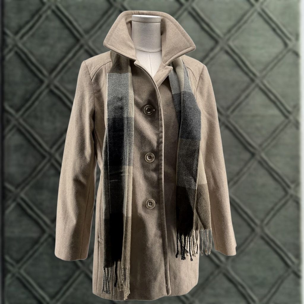 London Fog London Fog Coat Womens L Beige Wool Tweed Mid-Length Overcoat Collared Pockets Regular Long Sleeve Button Front Size L / US 10 / IT 46 - 1 Thumbnail