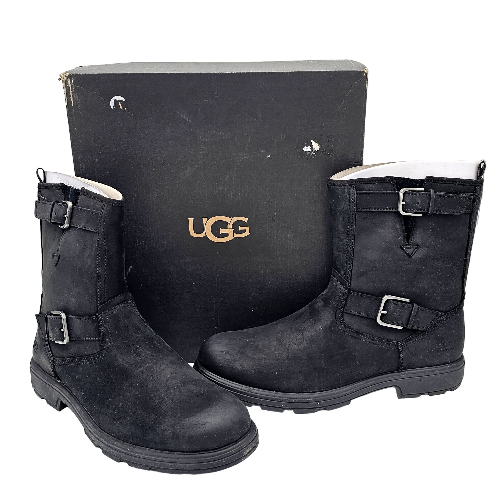 image of UGG Biltmore Moto Men 15 Black Leather Waterproof Casual Sho Shoes