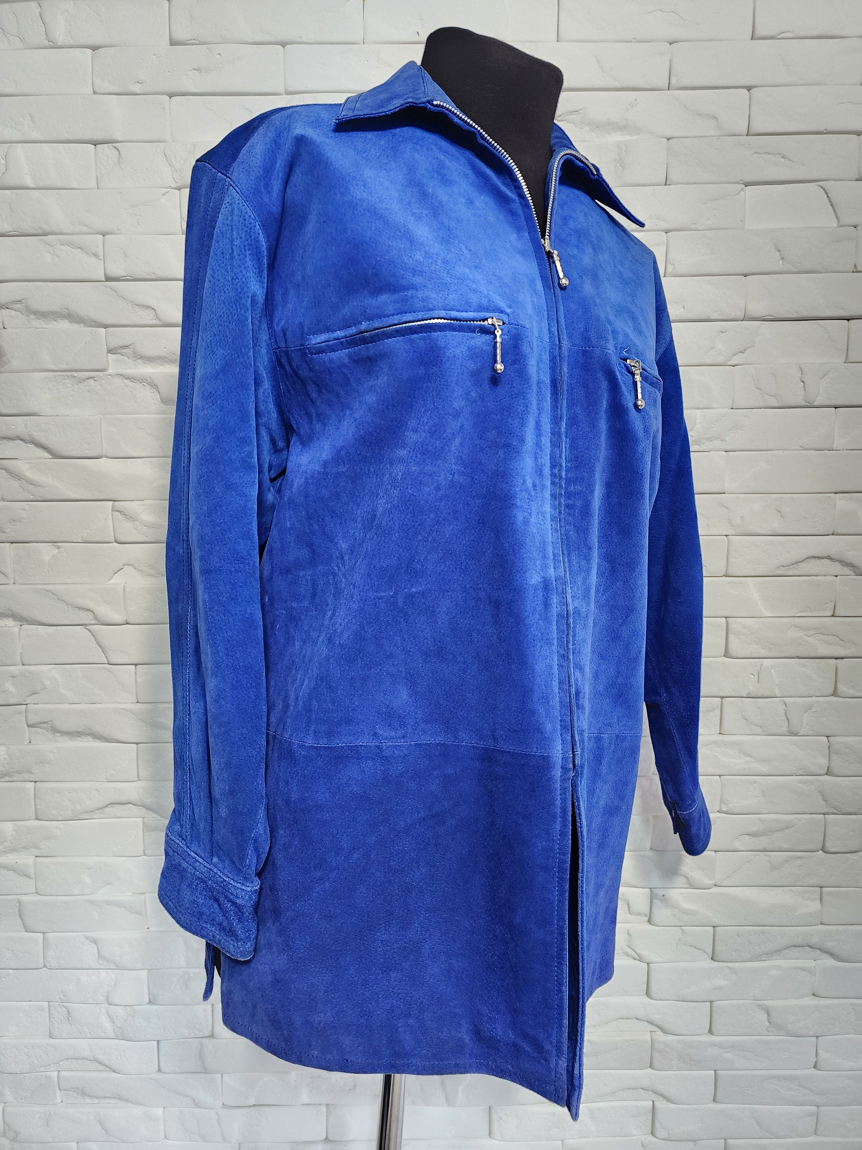 Other Blue Suede Leather Shirt: Women's Metal Zipper Jacket Size XXL / US 16-18 / IT 52-54 - 3 Thumbnail