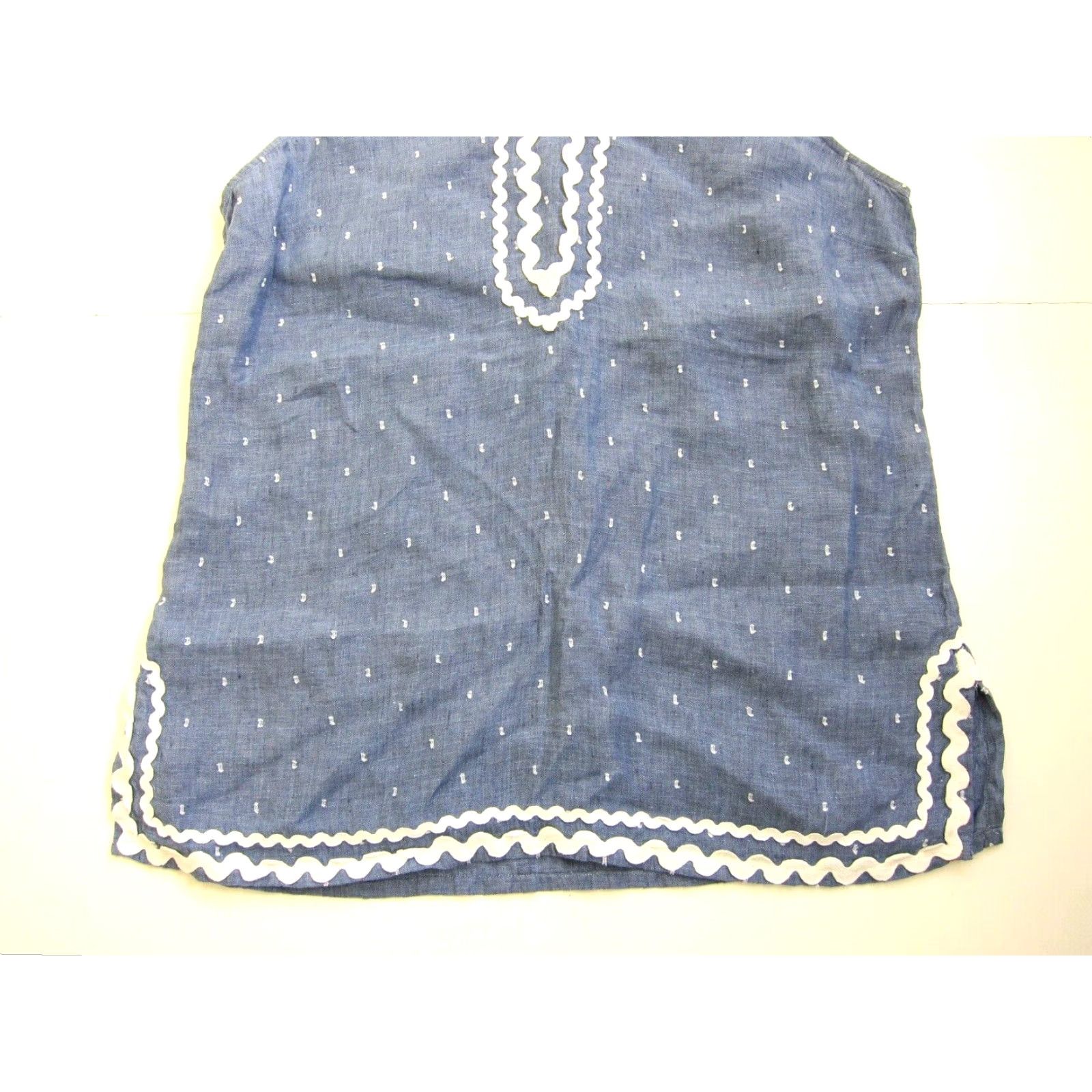 Charter Club Charter Club Blouse Sleeveless Tunic 100% Linen Blue White Embroidered Large Womens Size L / US 10 / IT 46 - 8 Thumbnail