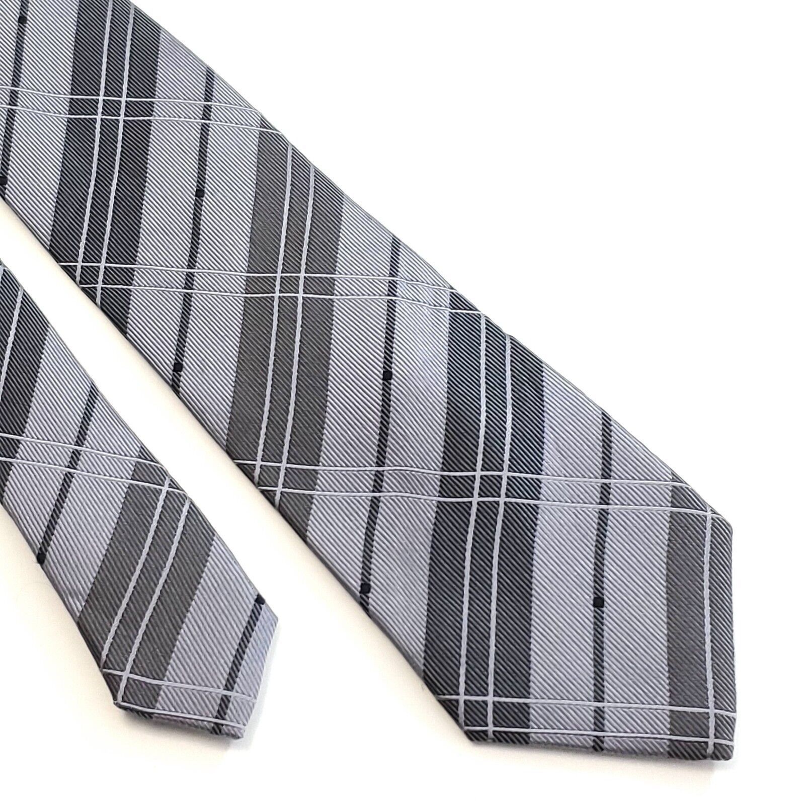 Designer Benvenuto Gray Plaid Woven Silk Tie Size ONE SIZE - 1 Thumbnail