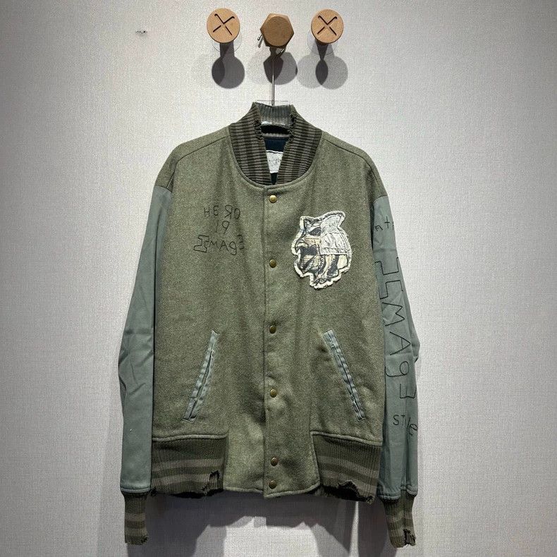 Greg Lauren Greg Lauren size3 Jacket Army Green Wool Embroidered Baseba Size US L / EU 52-54 / 3 - 1 Thumbnail