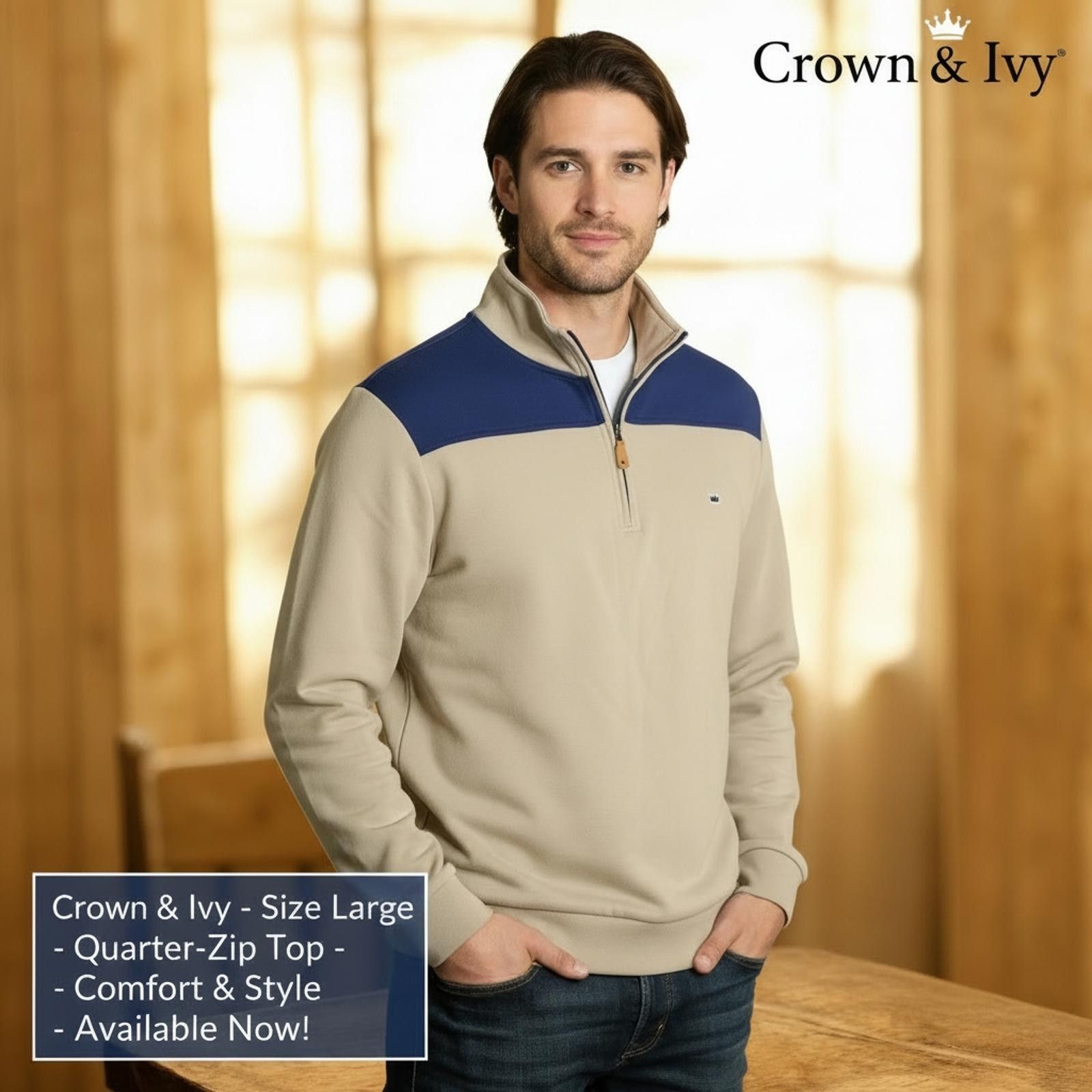 Other Crown & Ivy Men's Quarter-Zip Pullover Sweatshirt, Size L Size US L / EU 52-54 / 3 - 1 Thumbnail