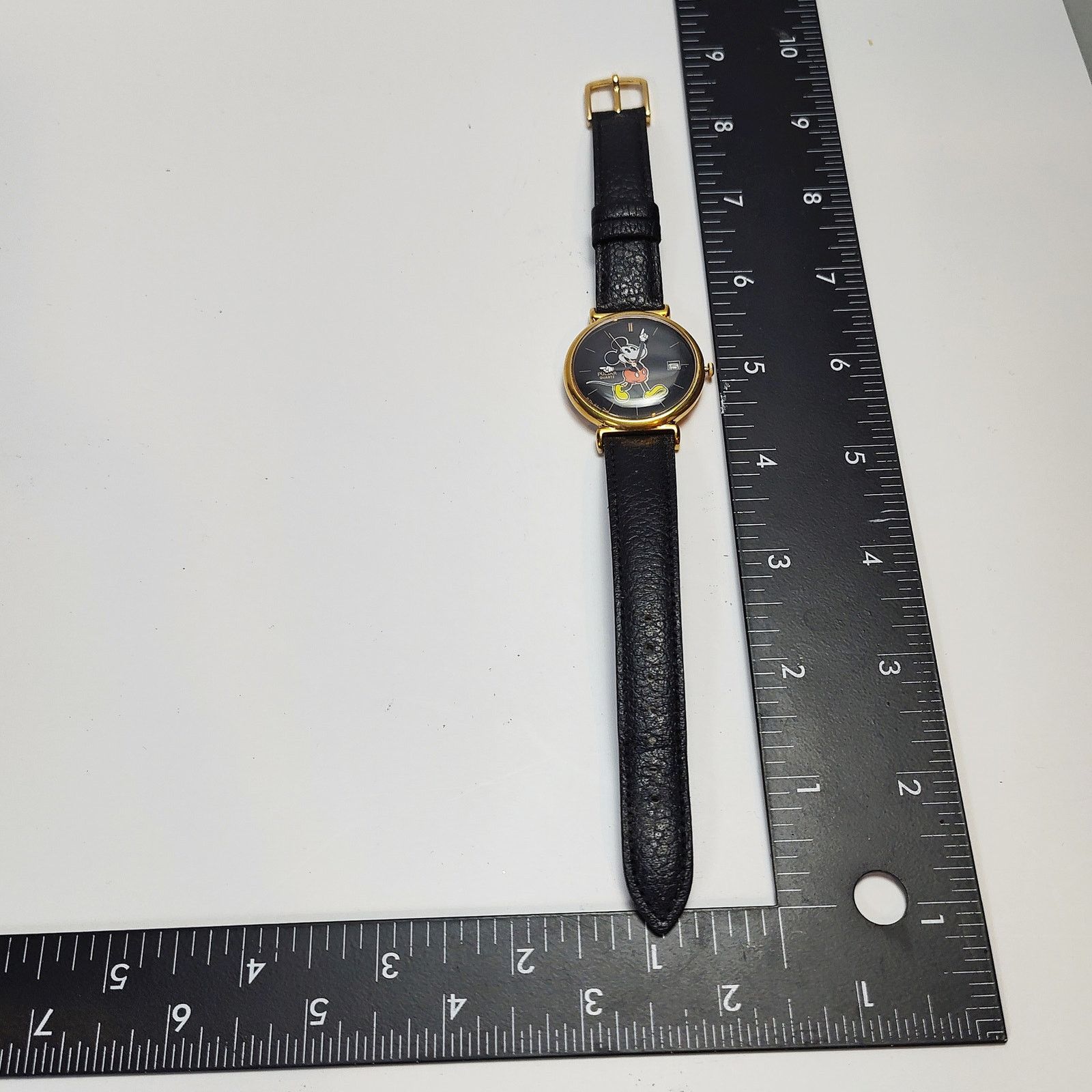 Disney Vintage Mickey Mouse Pulsar Watch Gold Tone Black Dial Date Size ONE SIZE - 5 Thumbnail