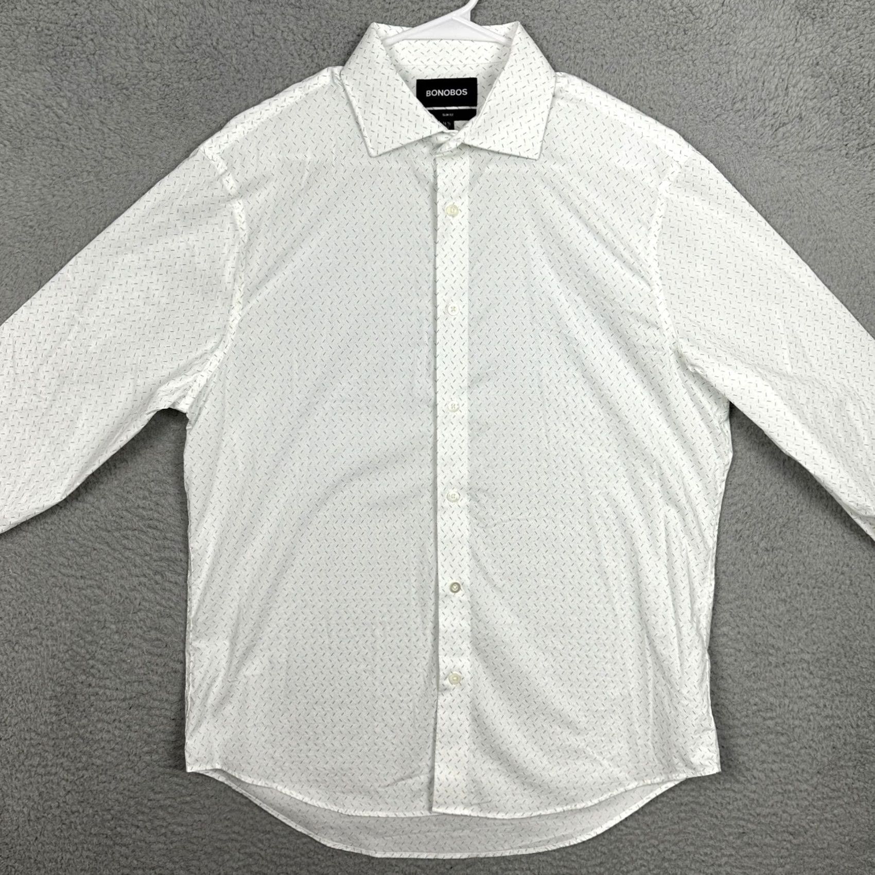 Bonobos Bonobos Shirt Mens 16.5-33 White Teal Slim Fit Dress Geometric Button Up Stretch Size 46R - 3 Thumbnail