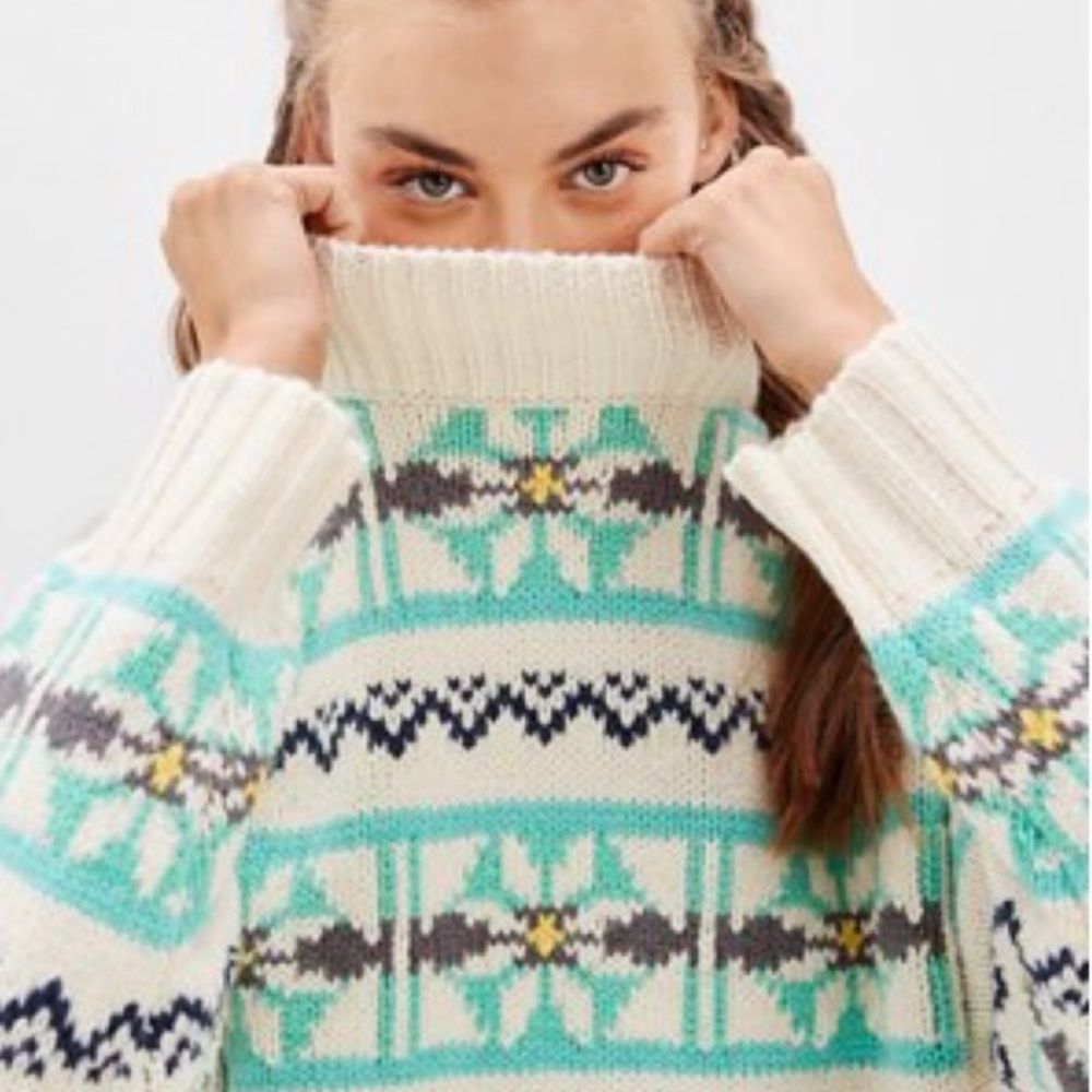 American Eagle Outfitters AEO oversized fairisle mock neck sweater Size XS / US 0-2 / IT 36-38 - 5 Thumbnail
