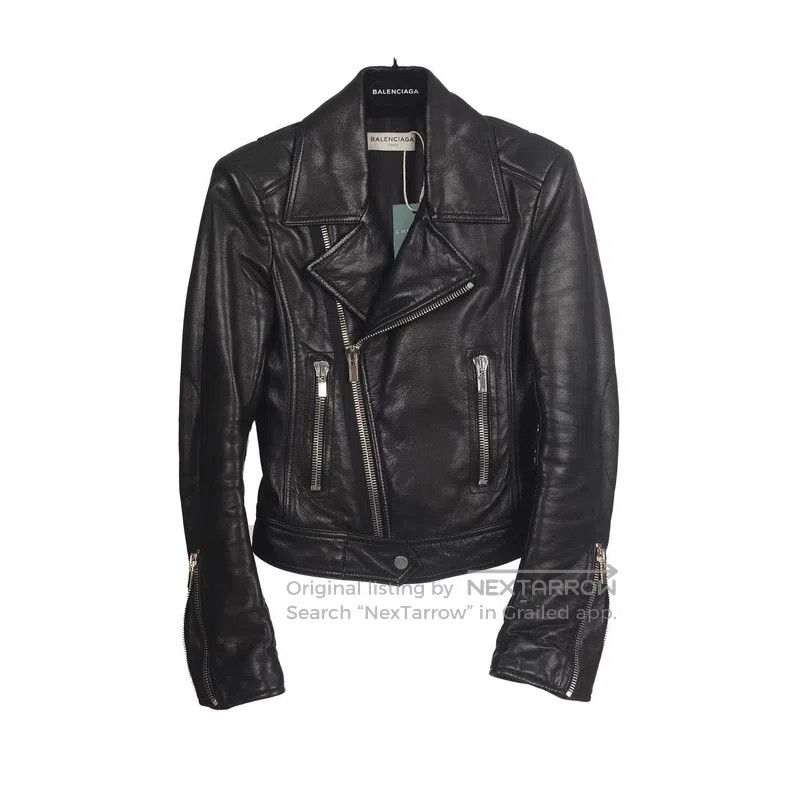 Balenciaga Black Motorcycle Lamb Leather Jacket