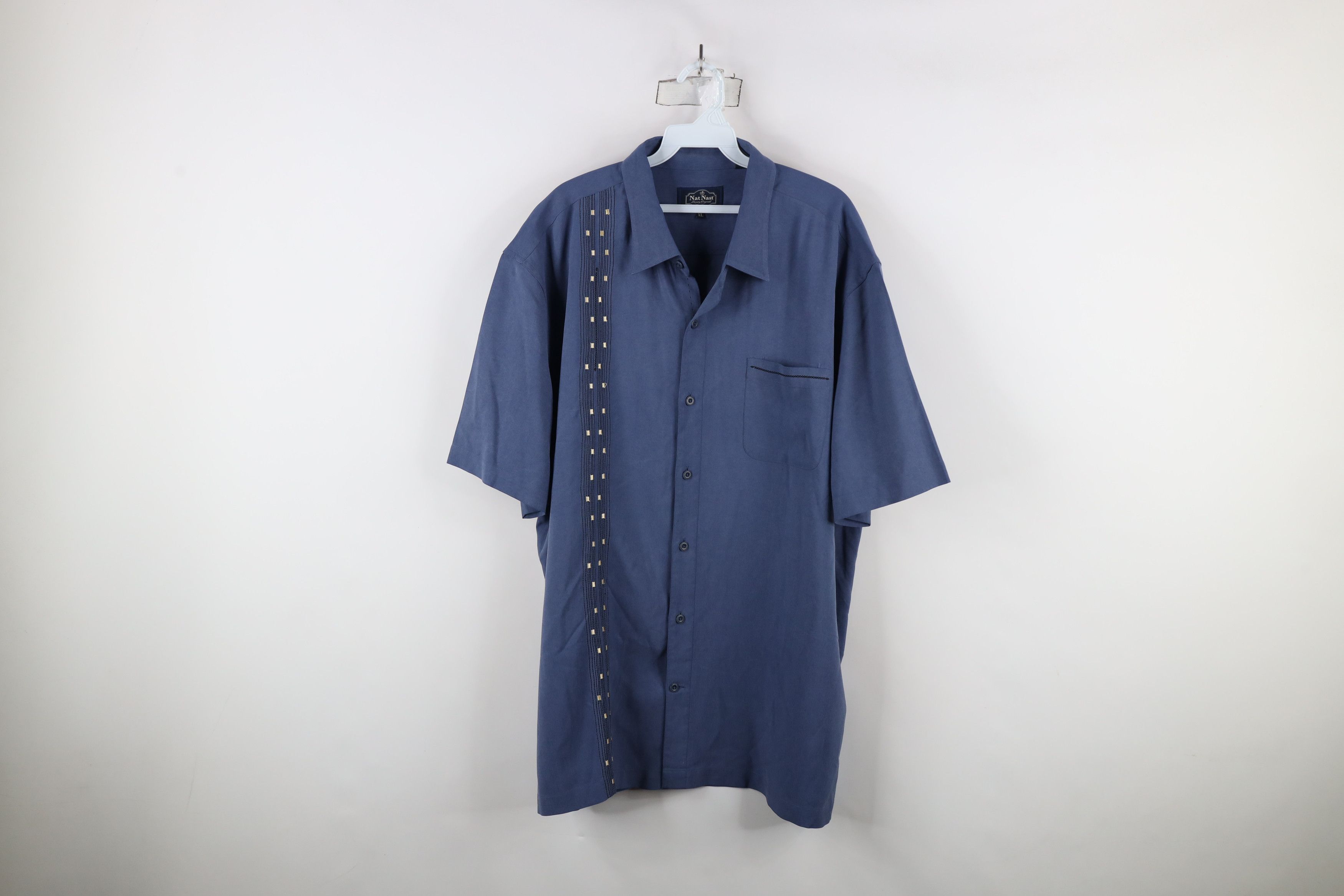 Nat Nast × Vintage Nat Nast Luxury Originals Geometric Silk Button Shirt Blue Size US XL / EU 56 / 4 - 1 Thumbnail