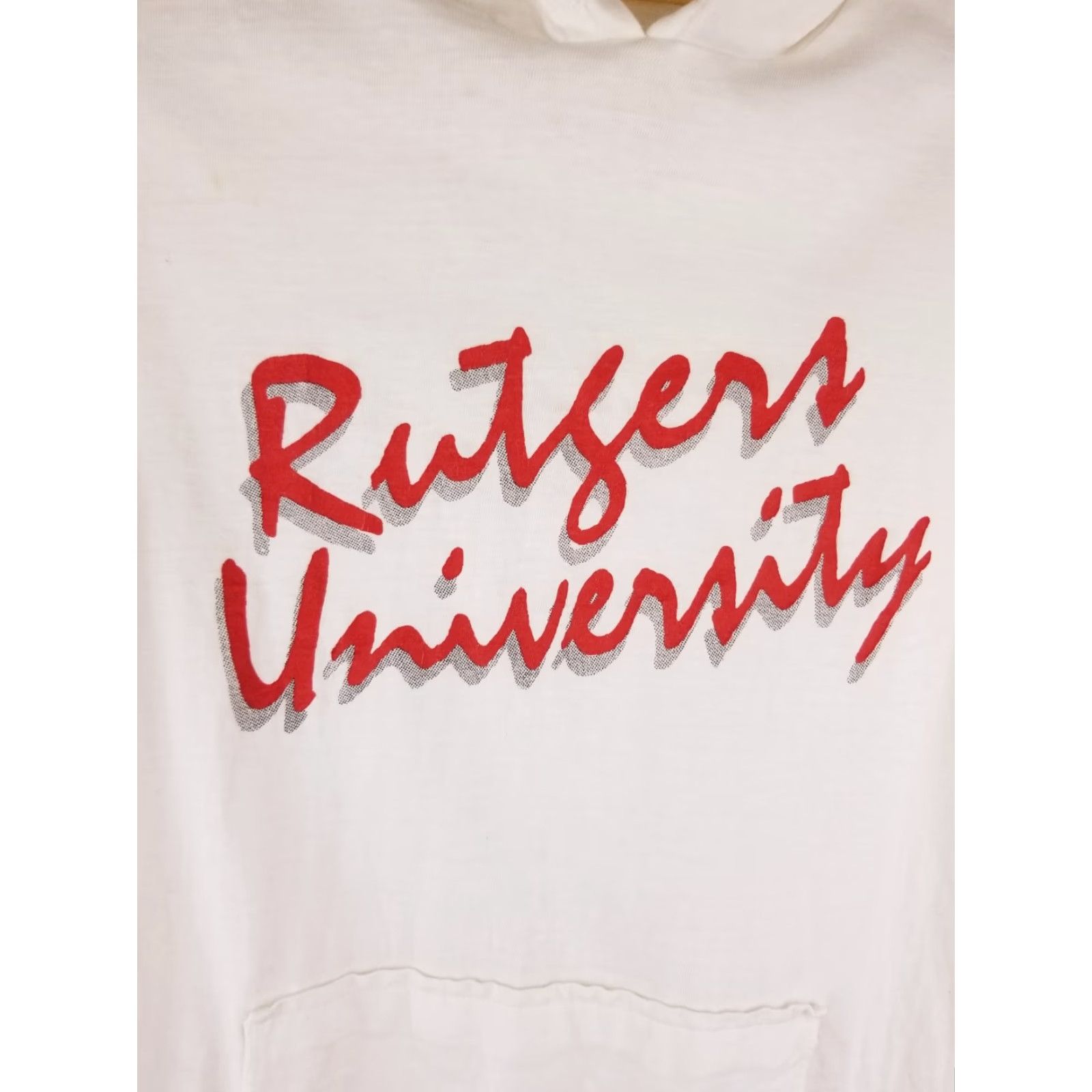 Vintage VINTAGE RUTERS UNIVERSITY White Cotton Hoodie OSFA? Sz Small Mens Pullover Lightweight Lined 80s Sports University Western Hoodie Sweatshirt Size US S / EU 44-46 / 1 - 2 Thumbnail