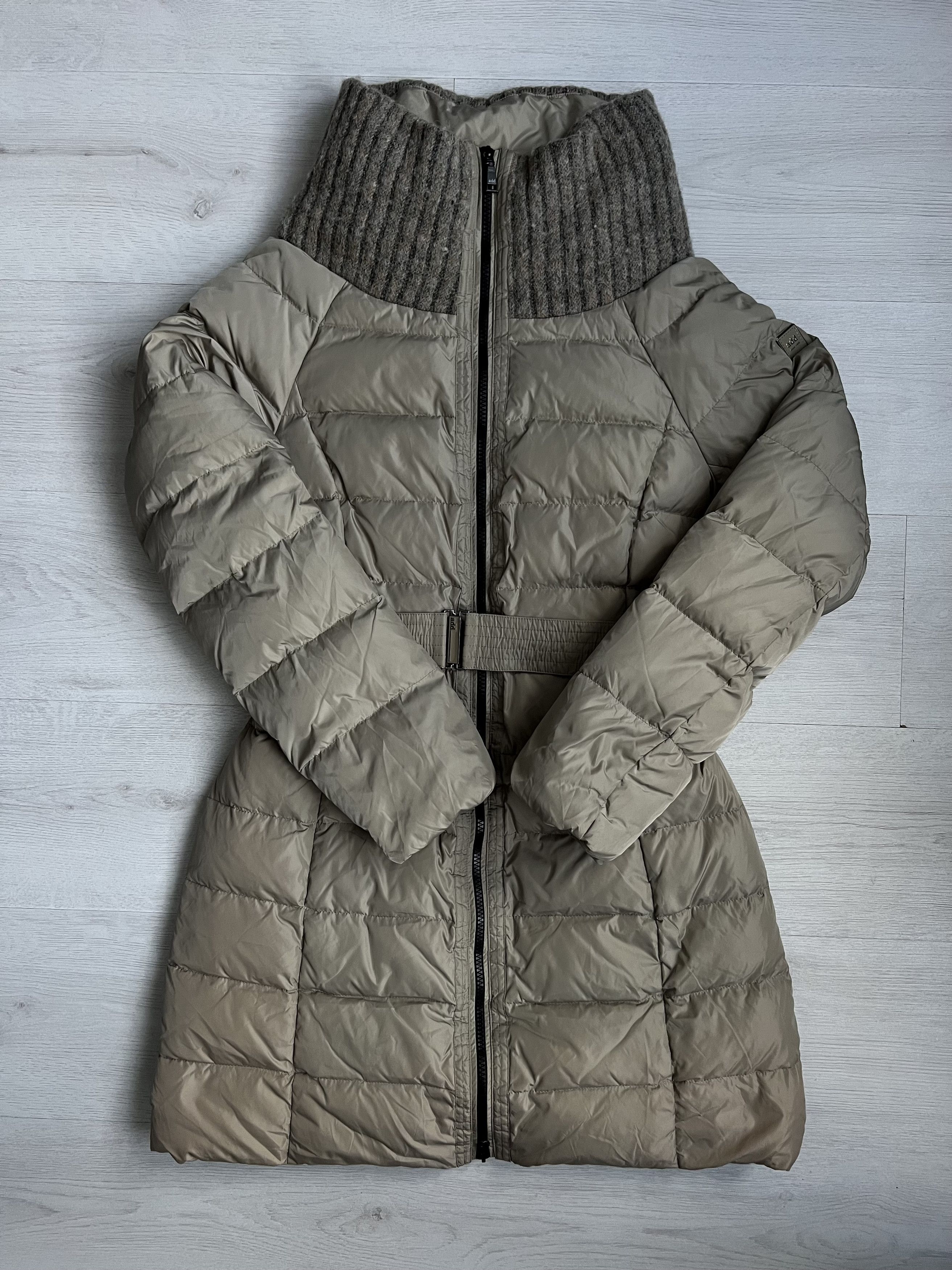 image of Add Down Beige Quilted Knee-Length Coat Parka, Women's (Size Medium)