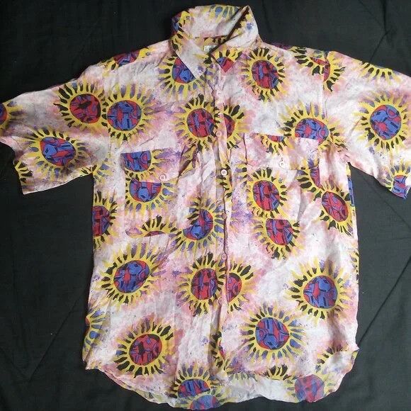 Other Vintage Bogari Sun Pattern Silk Button Shirt Size M / US 6-8 / IT 42-44 - 2 Thumbnail