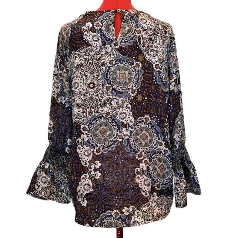 Other Tanzara Boho Print Smocked Blouse XL Bell Sleeve Peasant Top Size XL / US 12-14 / IT 48-50 - 3 Thumbnail