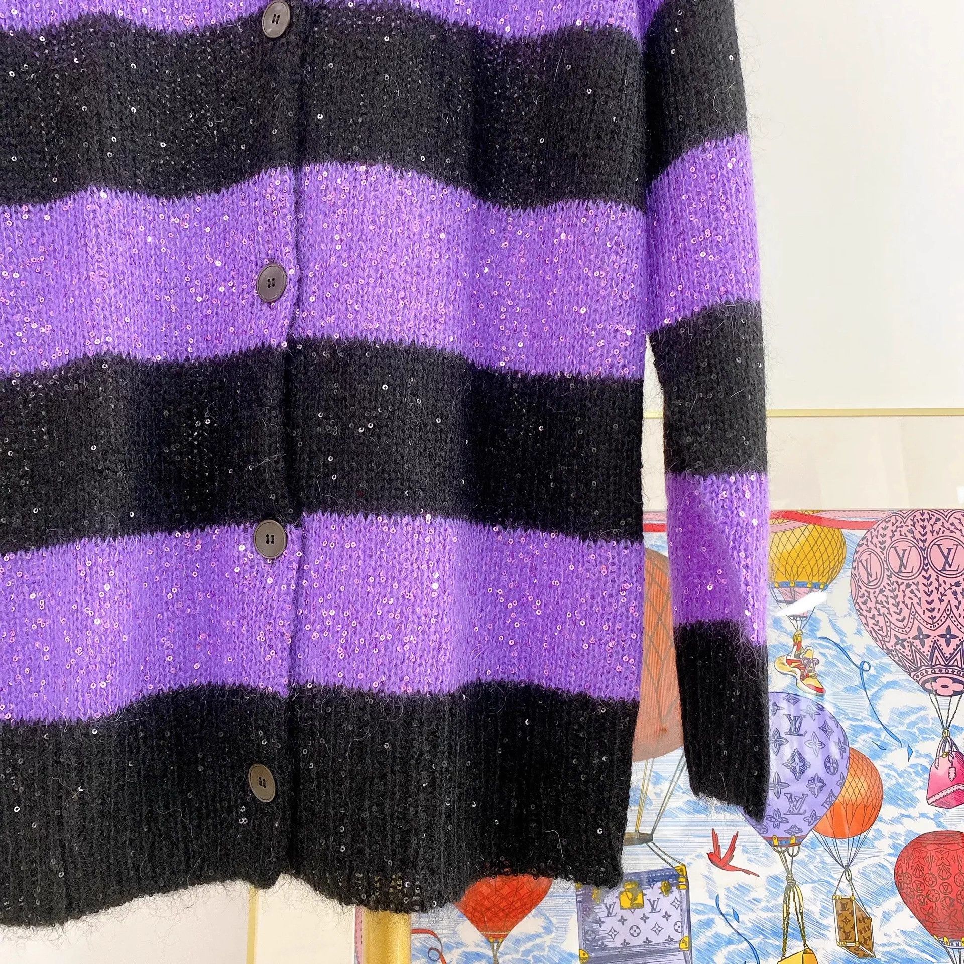 Miu Miu MIU MIU Purple Striped Sequin Cardigan 36 Size XS / US 0-2 / IT 36-38 - 4 Thumbnail