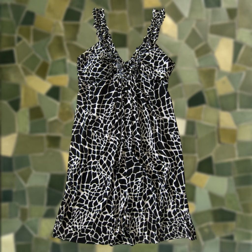 Vintage En Focus Studio Black White Zebra Ruffle Stretch Empire Slip Sun Tank Dress 14 Size XL / US 12-14 / IT 48-50 - 1 Thumbnail