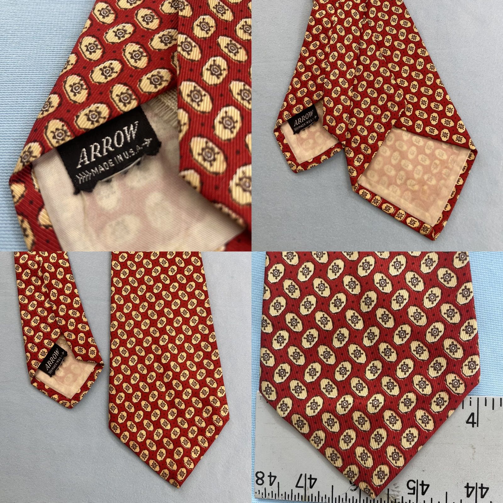 Arrow VINTAGE Arrow USA NeckTie Geometric Rockabilly Foulard Wide Swing Tie 4x50" Silk Rayon Red Orange Yellow One Size Men Tie Size ONE SIZE - 8 Thumbnail