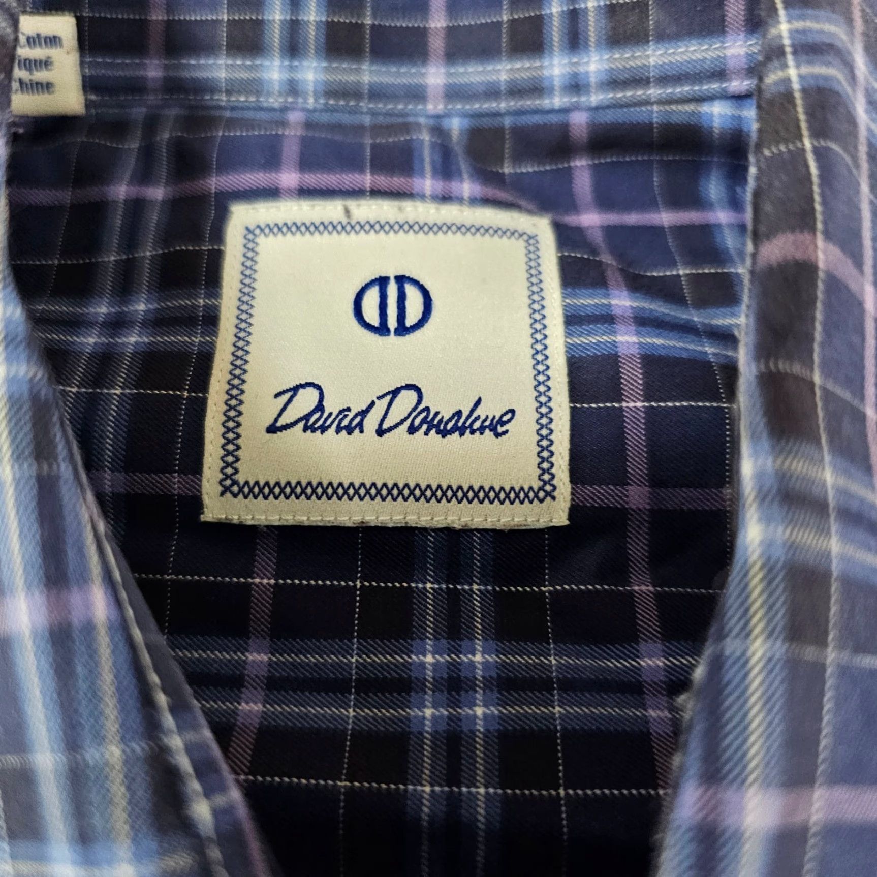 David Donahue David Donahue Dress Shirt Mens Medium Blue Purple Check Woven Cotton Long Sleeve Size 40R - 3 Thumbnail