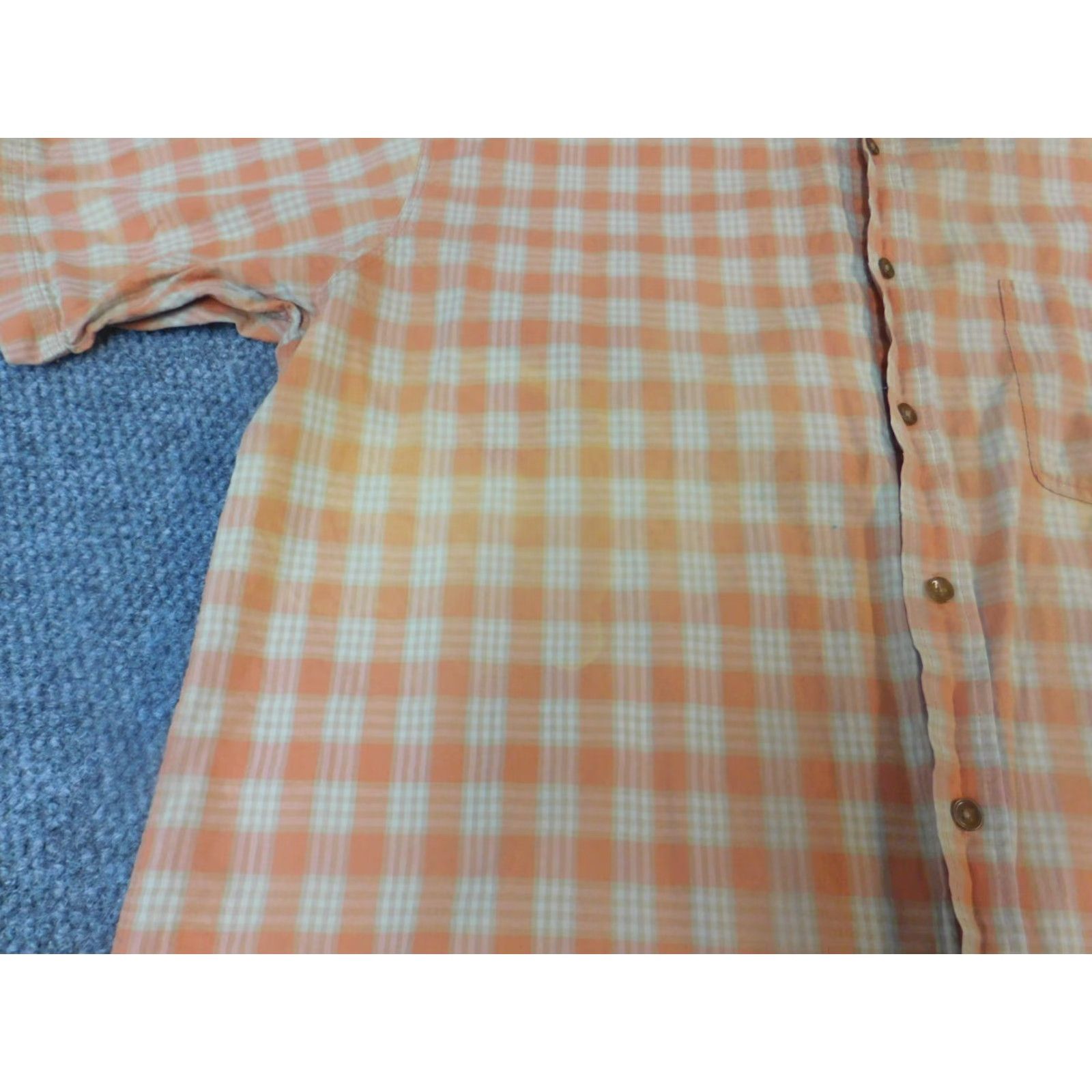 Izod IZOD Shirt XL Plaid Button-Up Mens Regular Collar Down Short Sleeve Orange Cotton Knit Classic Size US XL / EU 56 / 4 - 4 Thumbnail