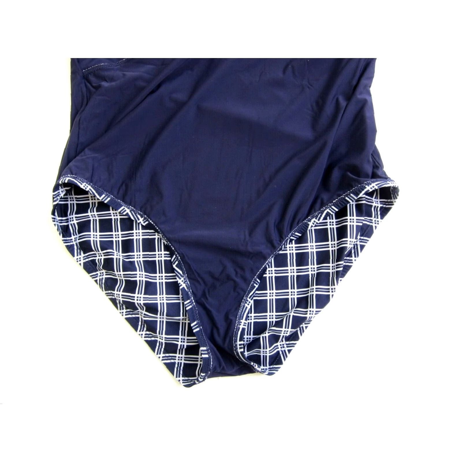Vintage ModCloth Blue White Plaid Button Halter V-Neck One Piece Swimsuit Women 16-18 Size ONE SIZE - 7 Thumbnail