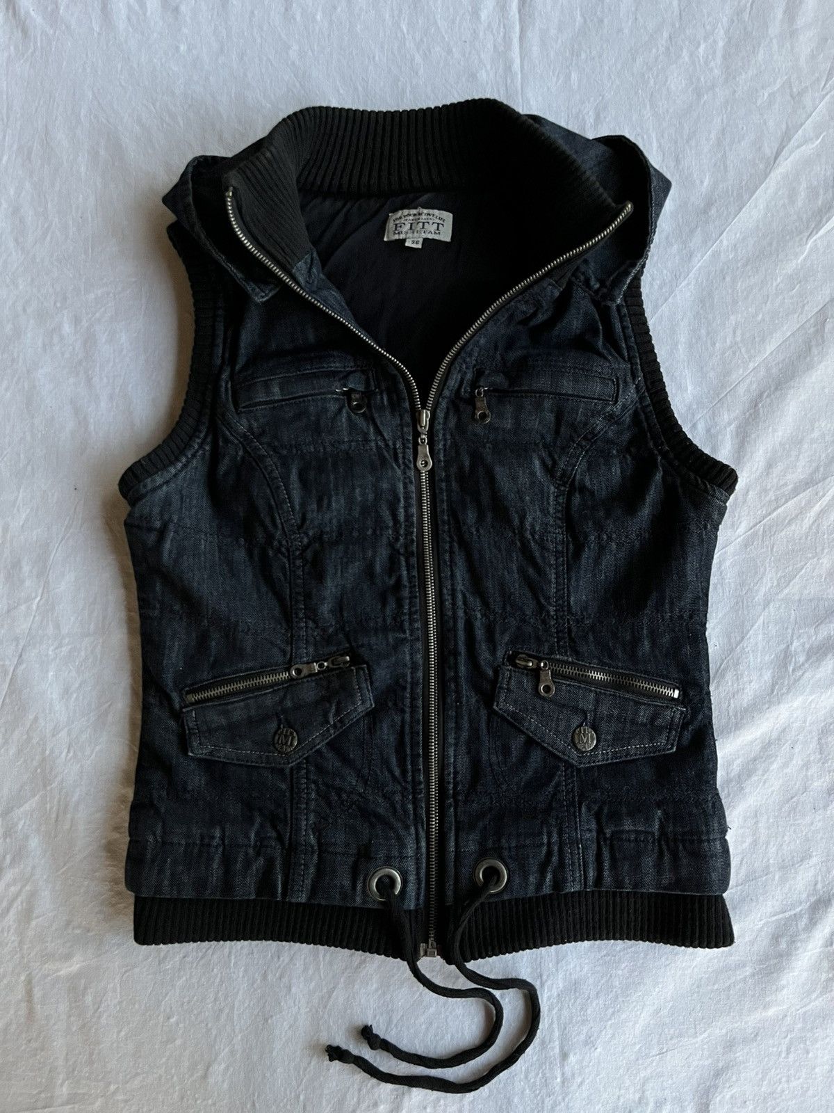 Diesel FITT Vintage Black Denim Hooded Vest Y2K Street Goth Core Size US XS / EU 42 / 0 - 3 Thumbnail