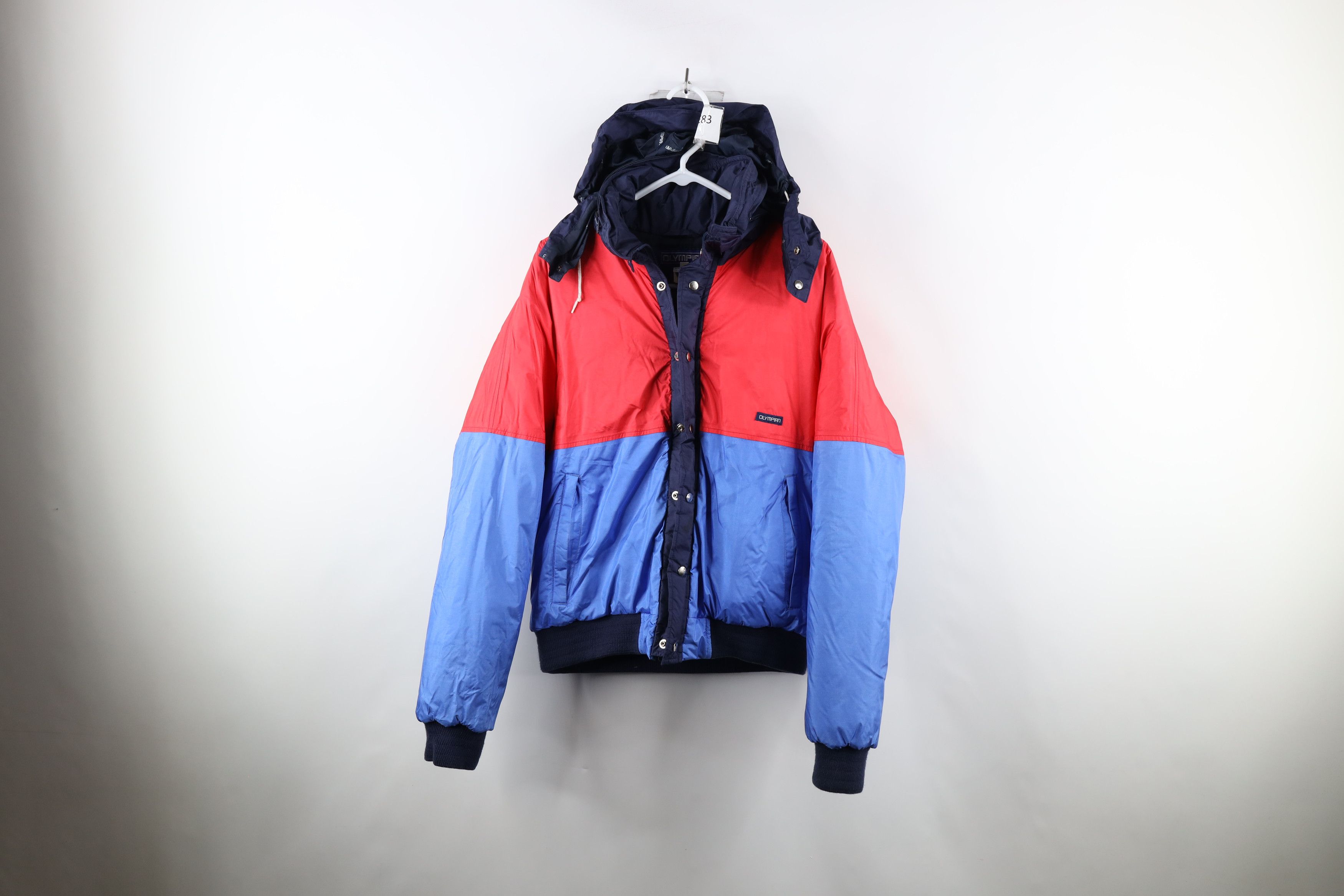 image of Vintage 80's Streetwear Block Hooded Winter Puffer Jacket, Men's (Size Small)