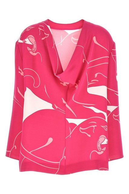Valentino o1s22i1n0924 Cady Panther Blouse in Fuchsia Size M / US 6-8 / IT 42-44 - 3 Thumbnail