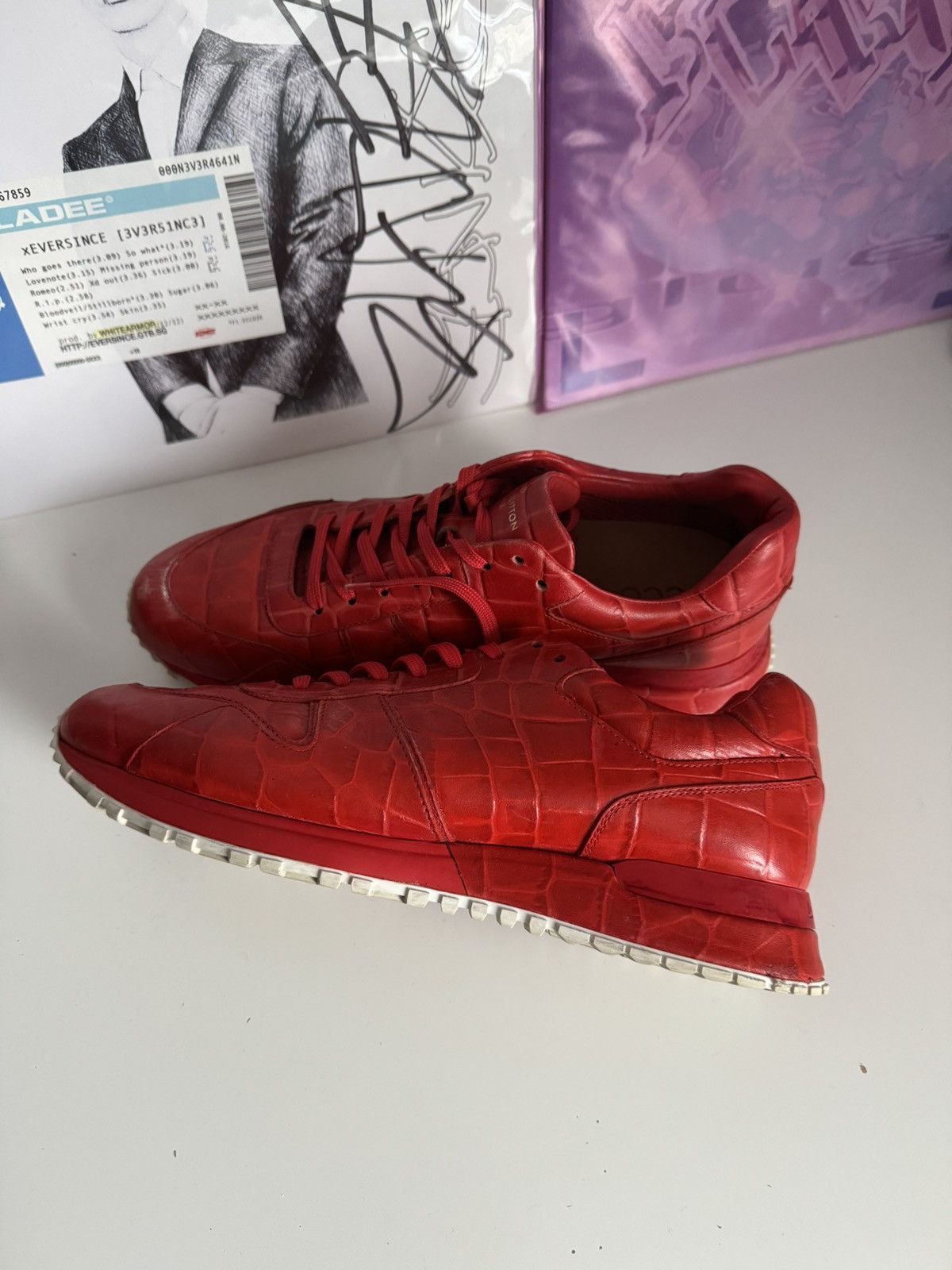 Louis Vuitton Louis Vuitton Red Crocodile Embossed Leather Sneakers Luxury Size US 7.5 / EU 40-41 - 14 Thumbnail