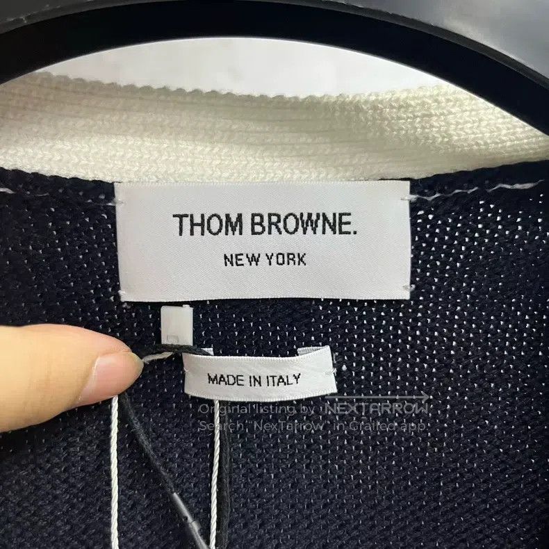 Thom Browne Thom Browne Blue striped floral jacquard V-neck knit sweat Size M / US 6-8 / IT 42-44 - 2 Thumbnail