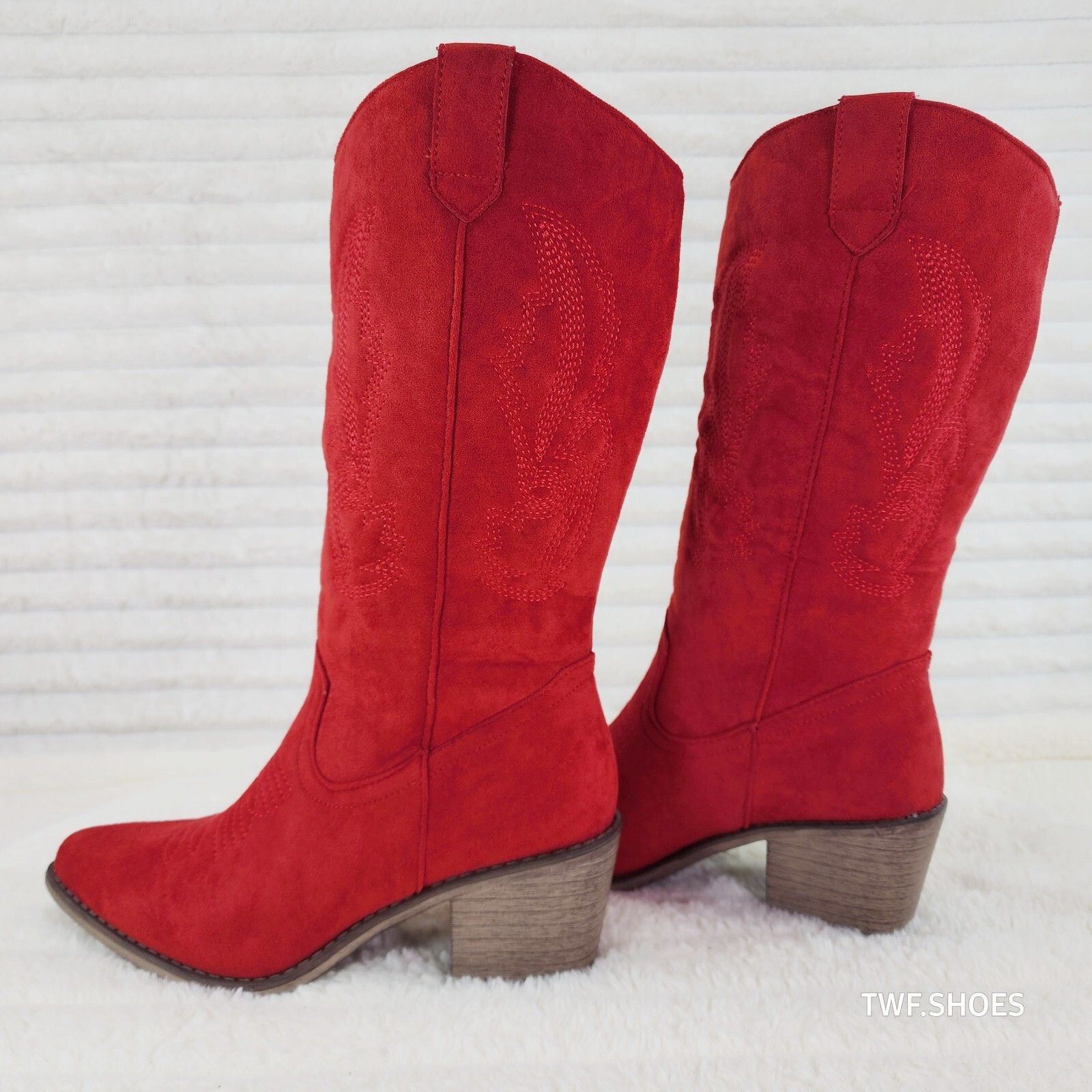 Other Wild Ones Red Faux Suede Pull On Mid Calf Cowboy Cowgirl Boo Size US 10 / IT 40 - 5 Thumbnail
