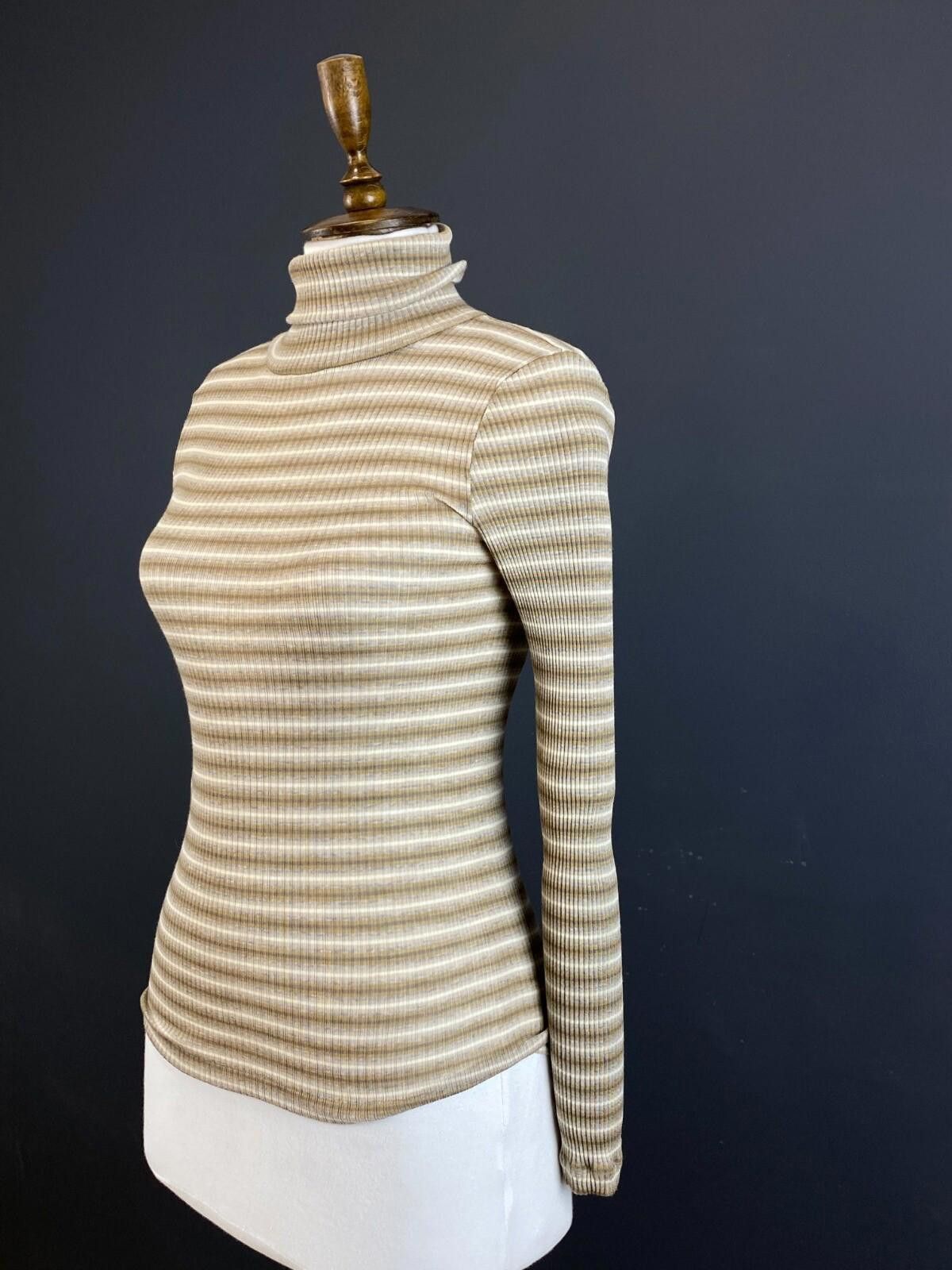 Sonia Rykiel Sonia Rykiel Beige Striped Turtle Neck Knit Sweater Size S Size S / US 4 / IT 40 - 6 Thumbnail